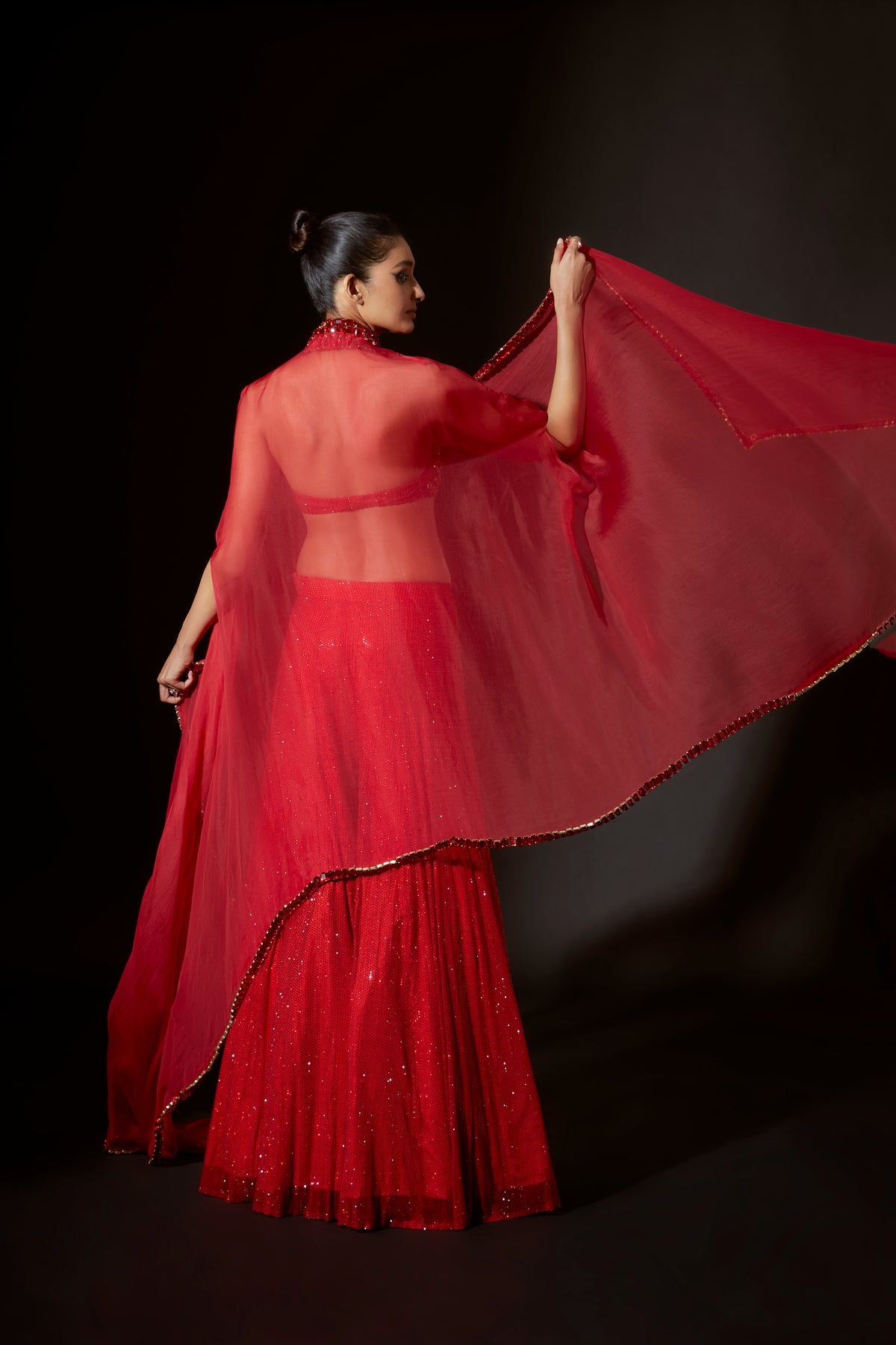 Red Vibrant Jewel Sharara Set