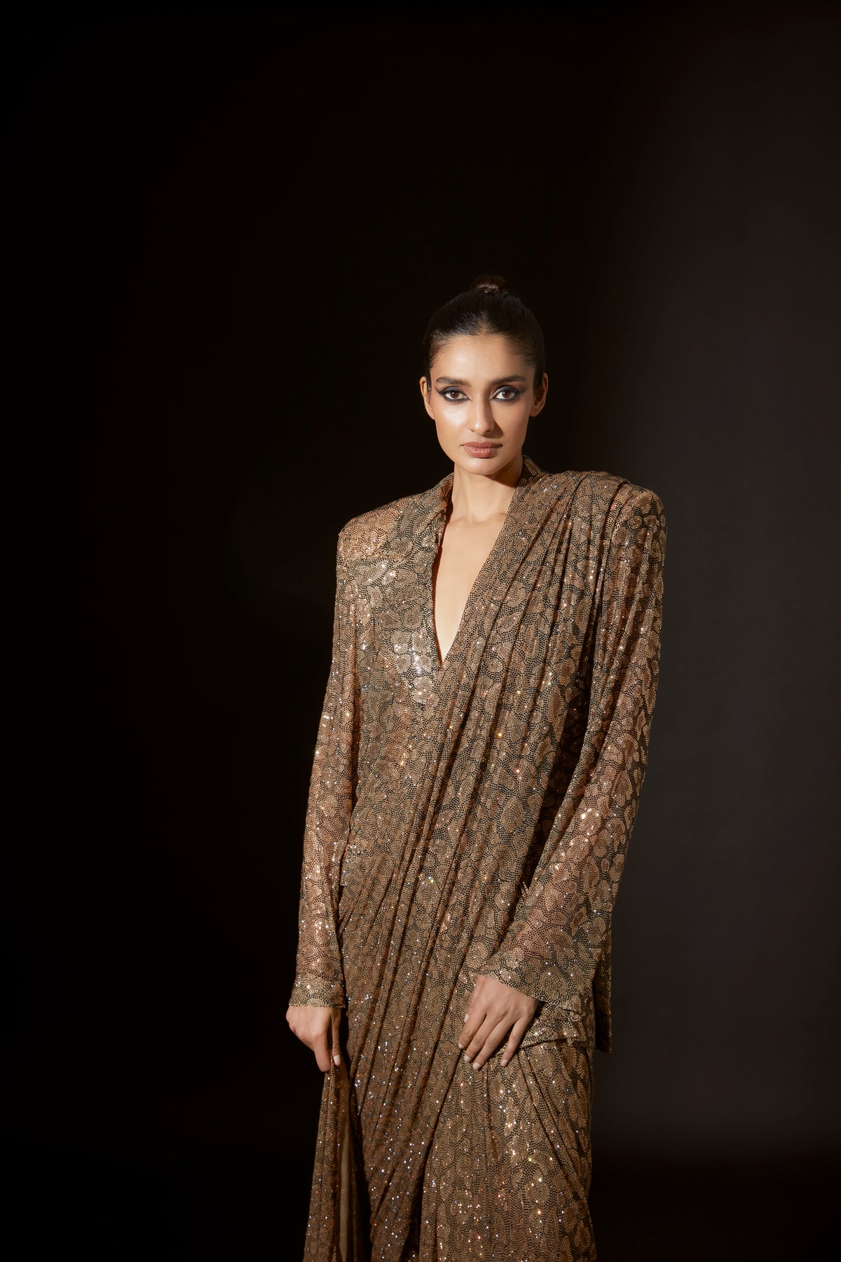 Brown Fierce Feline Jacket Saree