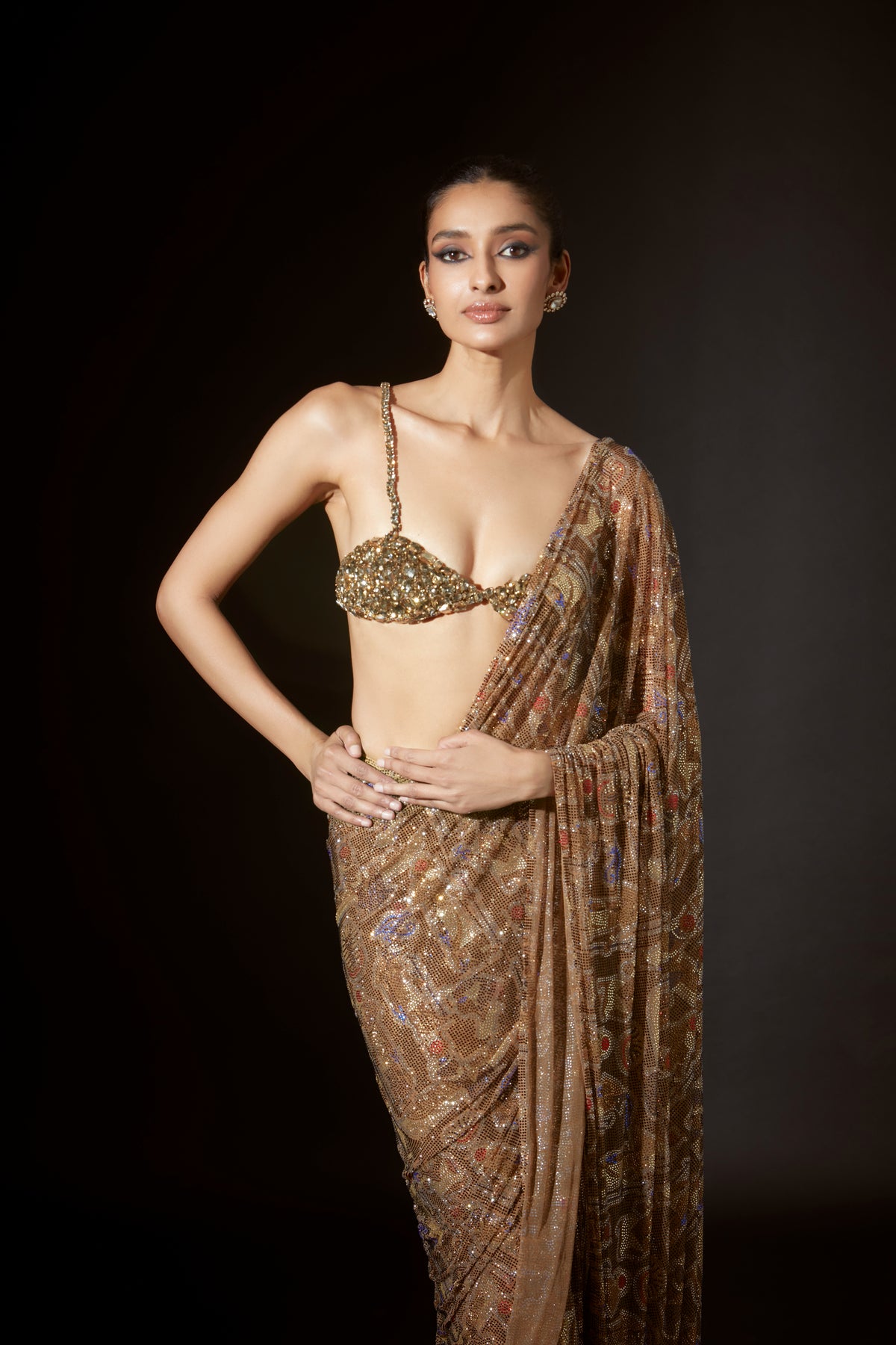 Gold Ancient Glyphs Saree Set