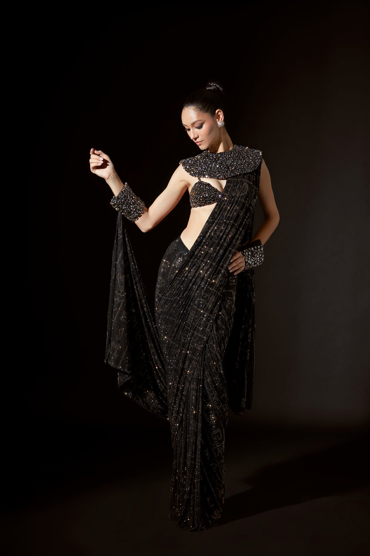 Black Hieroglyphic Whimsy Saree Set