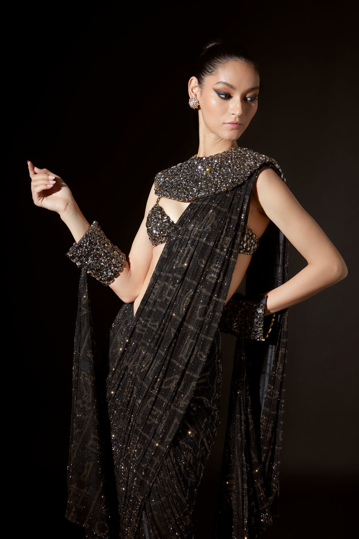 Black Hieroglyphic Whimsy Saree Set