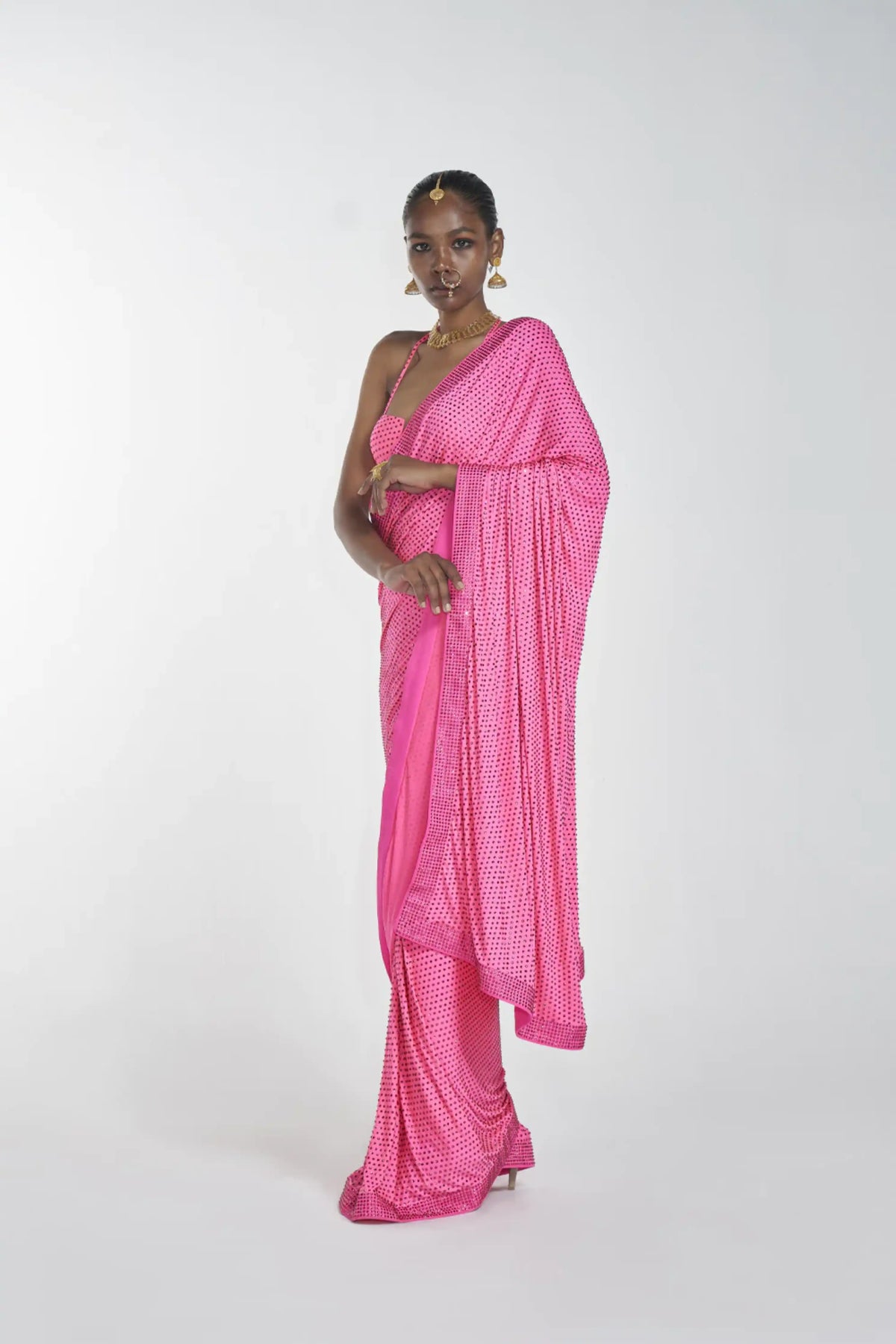 Crystal Pink Saree Set