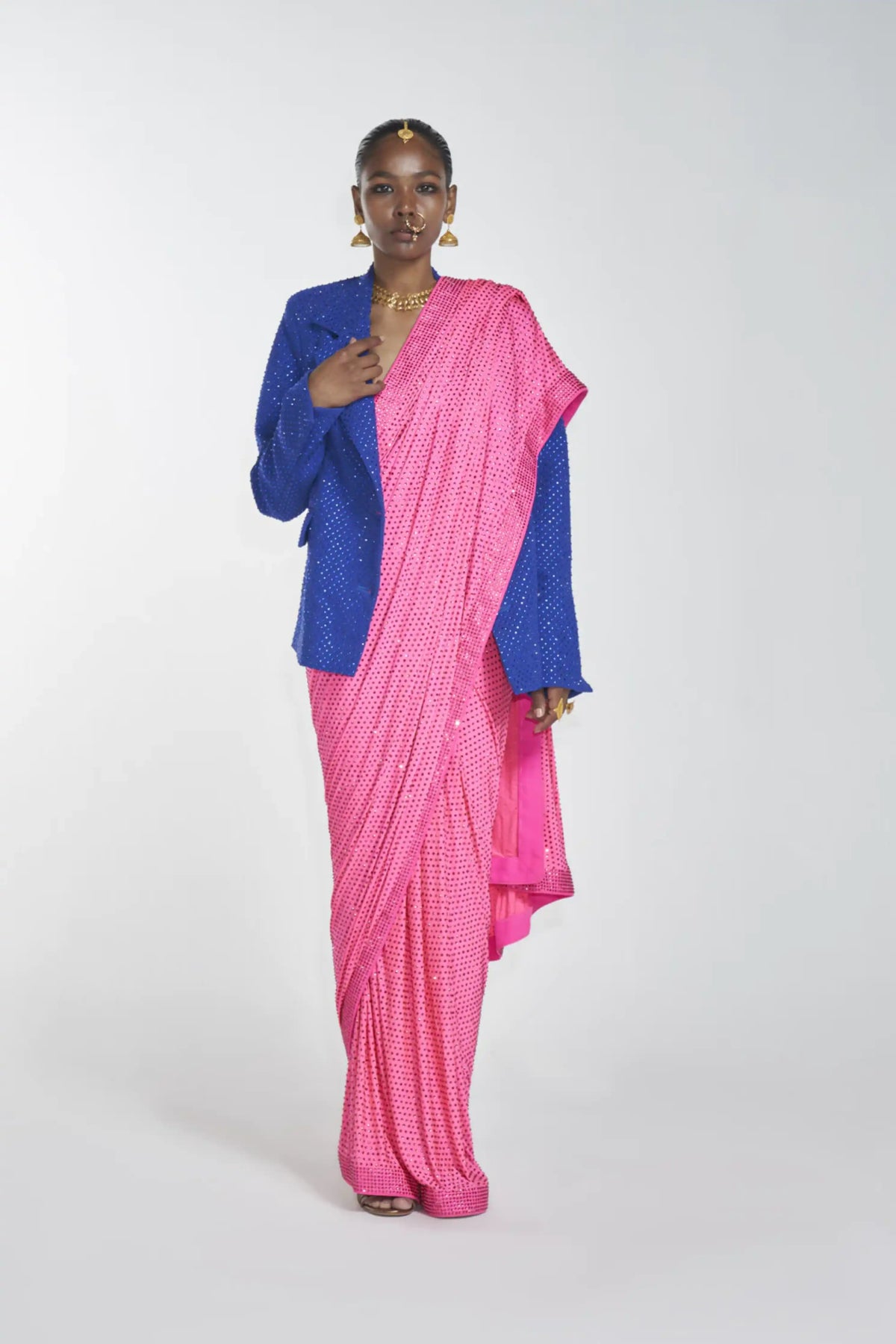 Crystal Pink Saree WIth Blazer