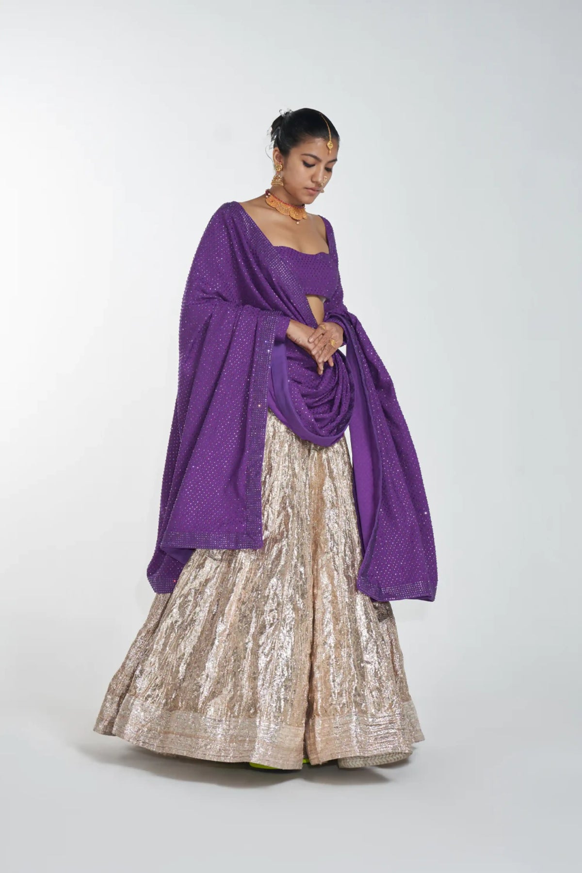 Gold And Purple Lehenga Set