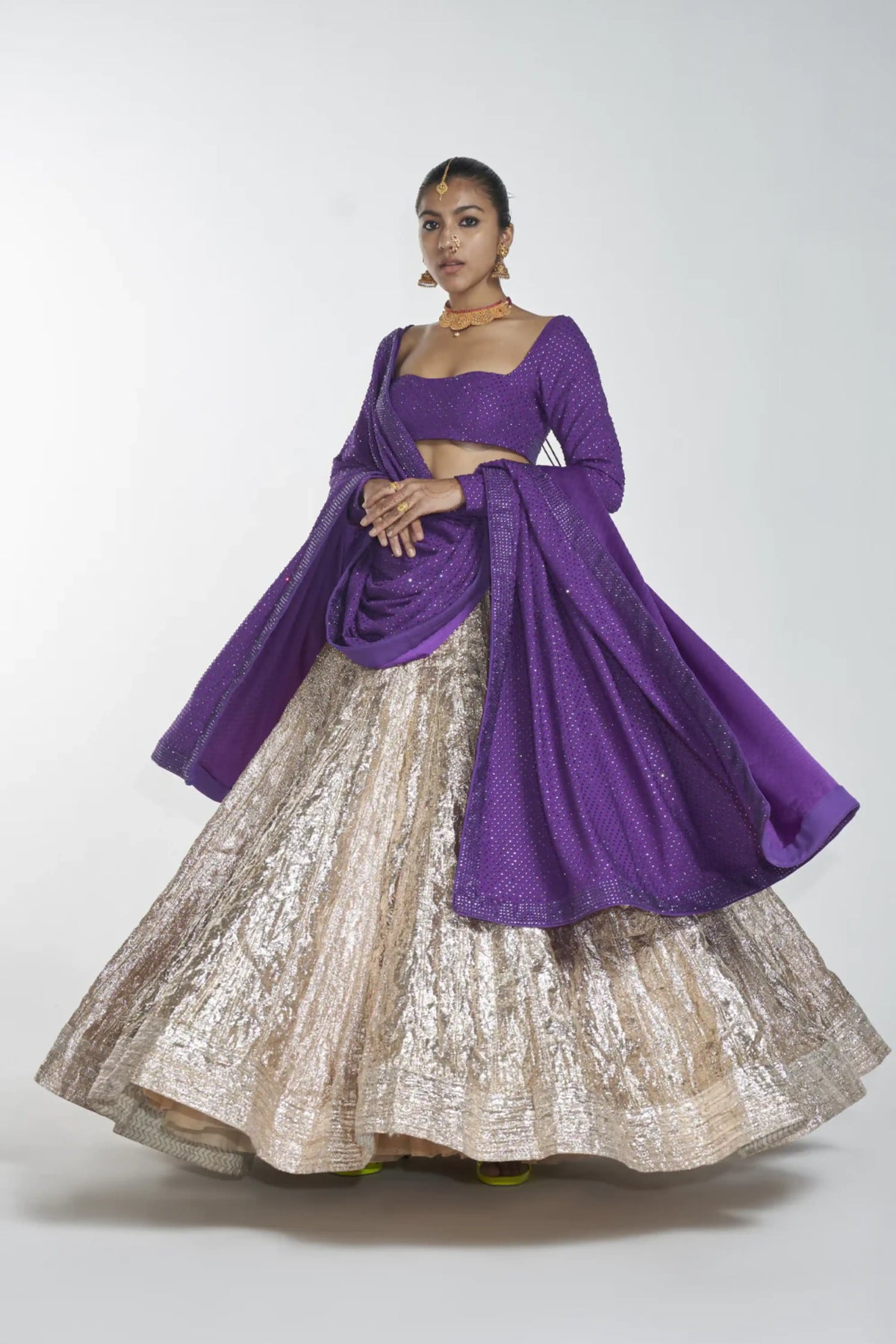 Gold And Purple Lehenga Set