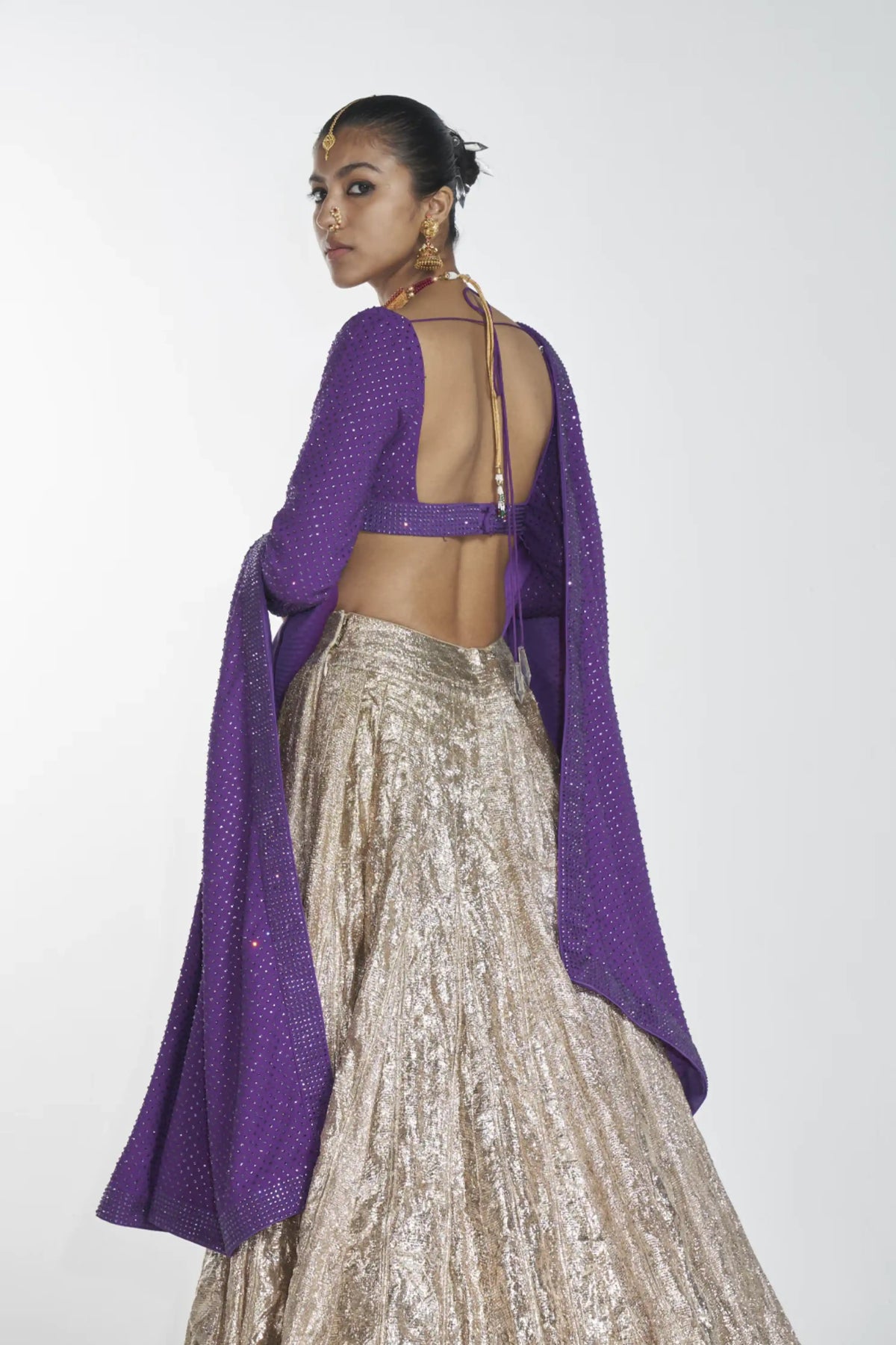 Gold And Purple Lehenga Set