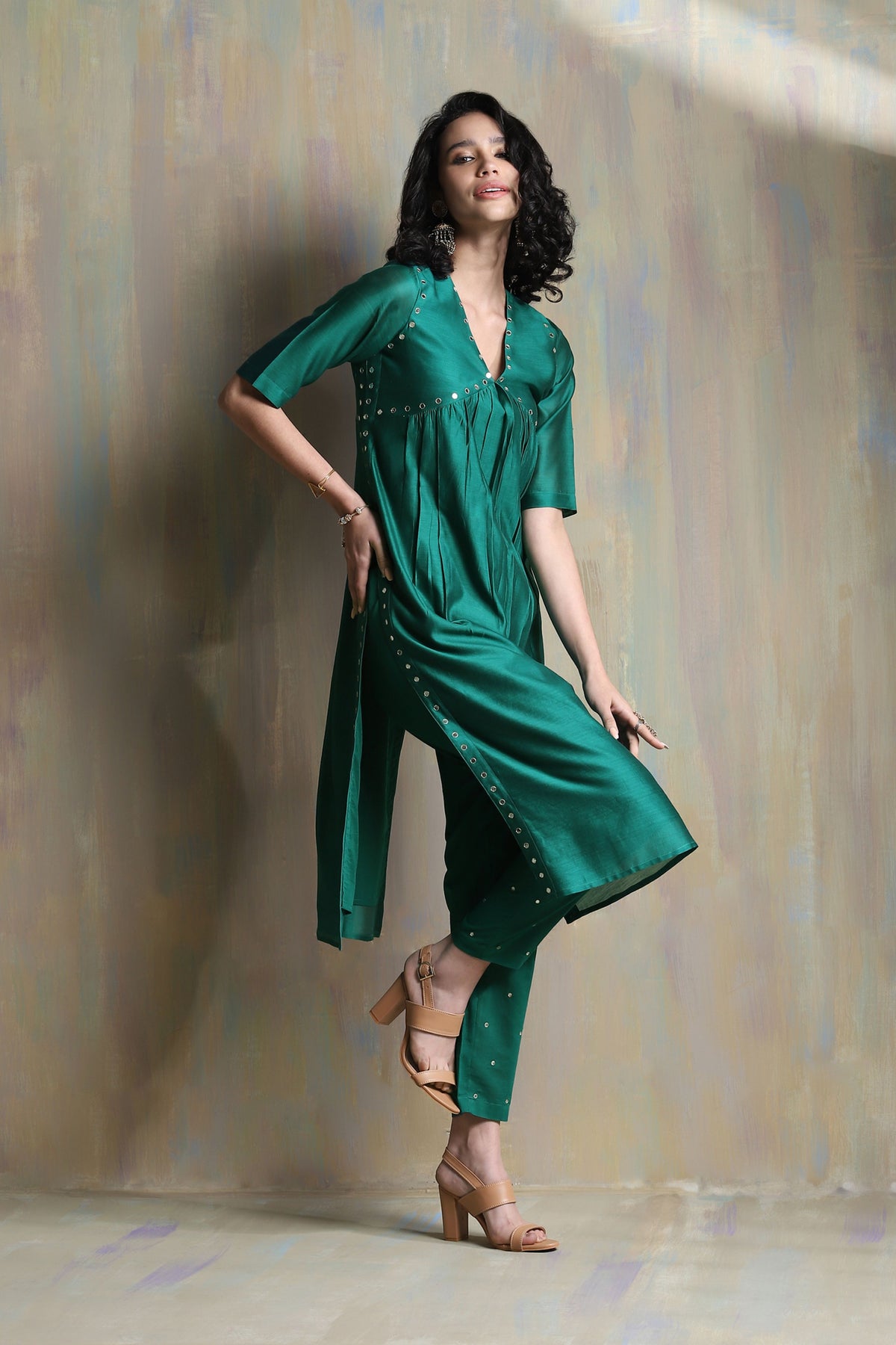 Emerald Green High Slit Kurta Set