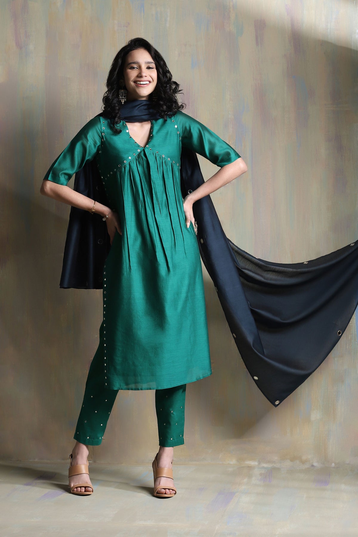 Emerald Green High Slit Kurta Set