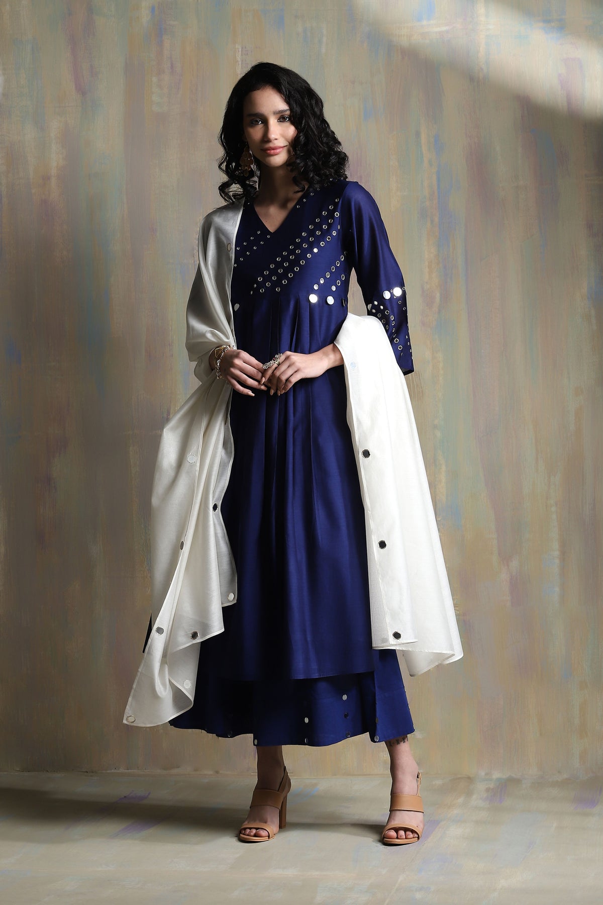 Sapphire Blue Bell Sleeves Kurta Set