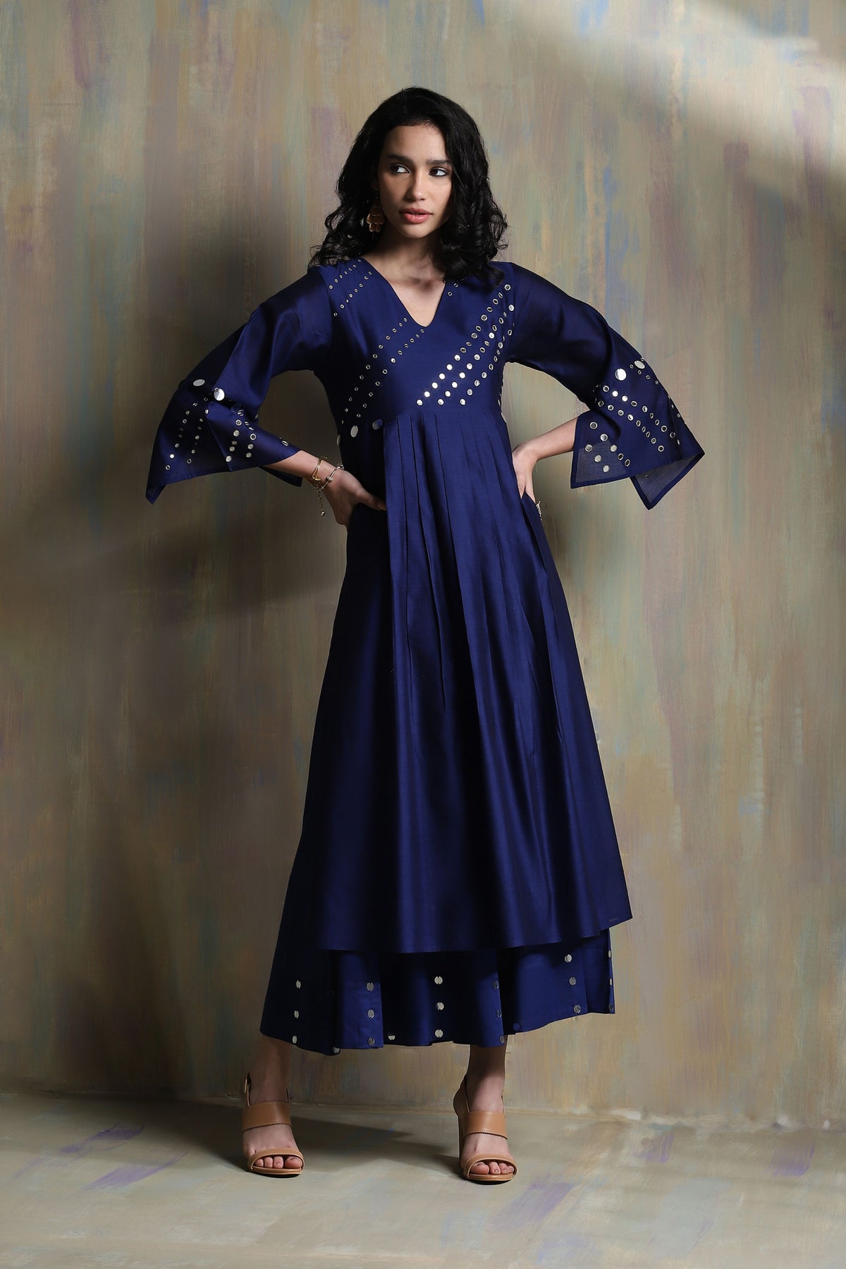 Sapphire Blue Bell Sleeves Kurta Set