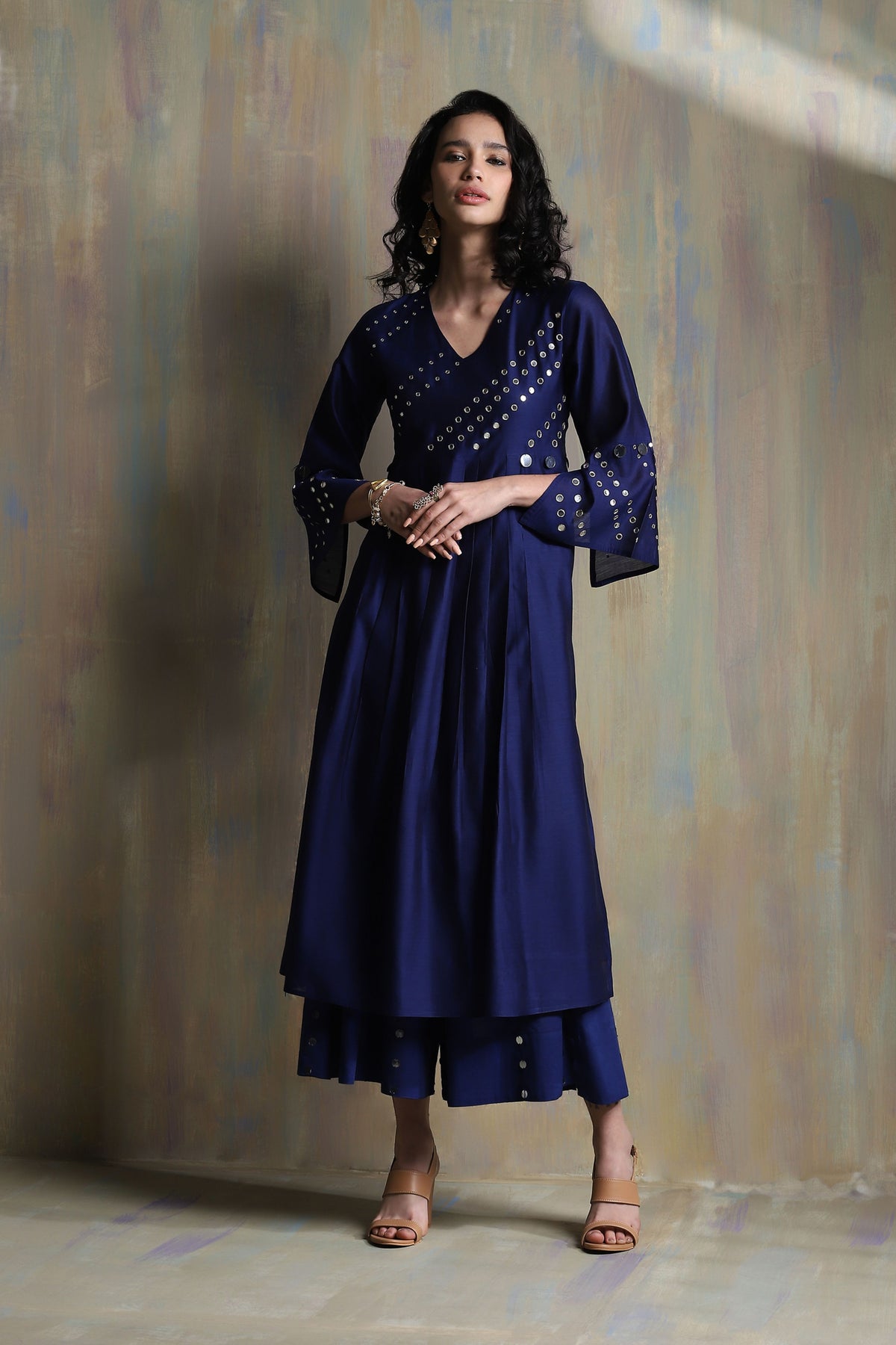 Sapphire Blue Bell Sleeves Kurta Set