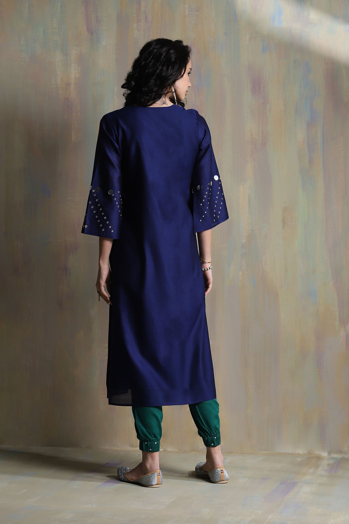 Sapphire Blue Chanderi Kurta Set With Jogger