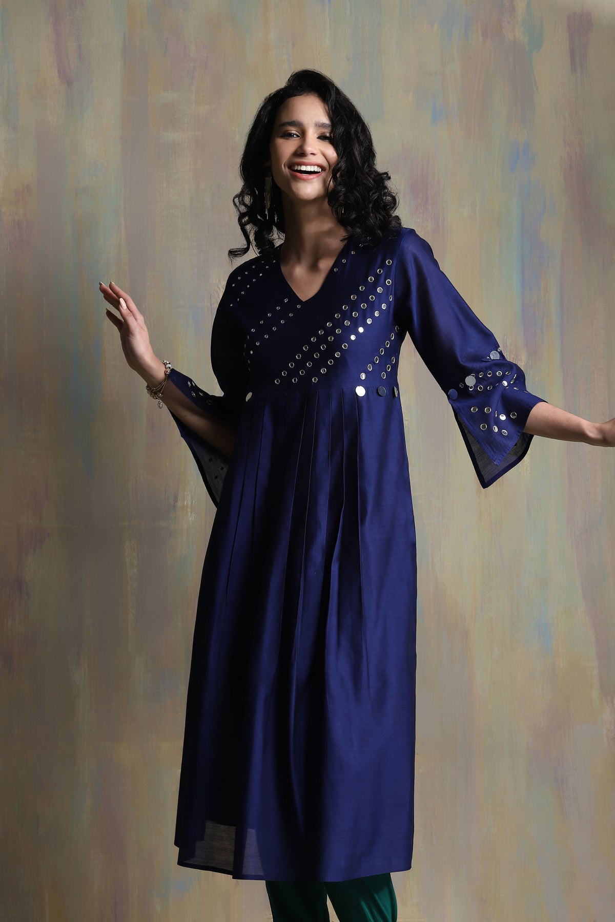 Sapphire Blue Chanderi Kurta Set With Jogger