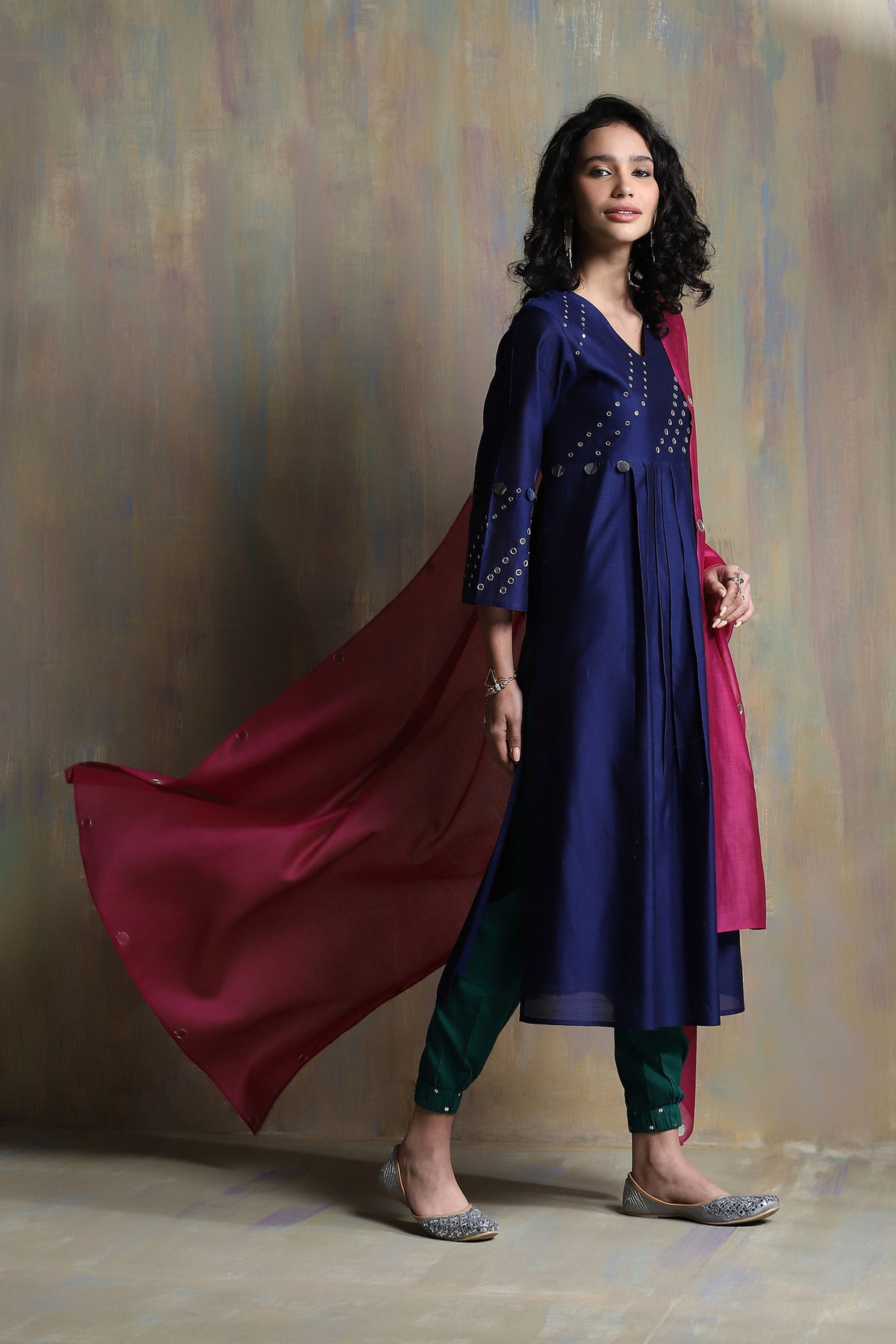 Sapphire Blue Chanderi Kurta Set With Jogger