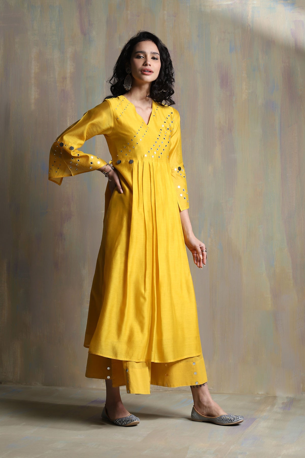 Sunflower Yellow Bell Sleeves Kurta Set