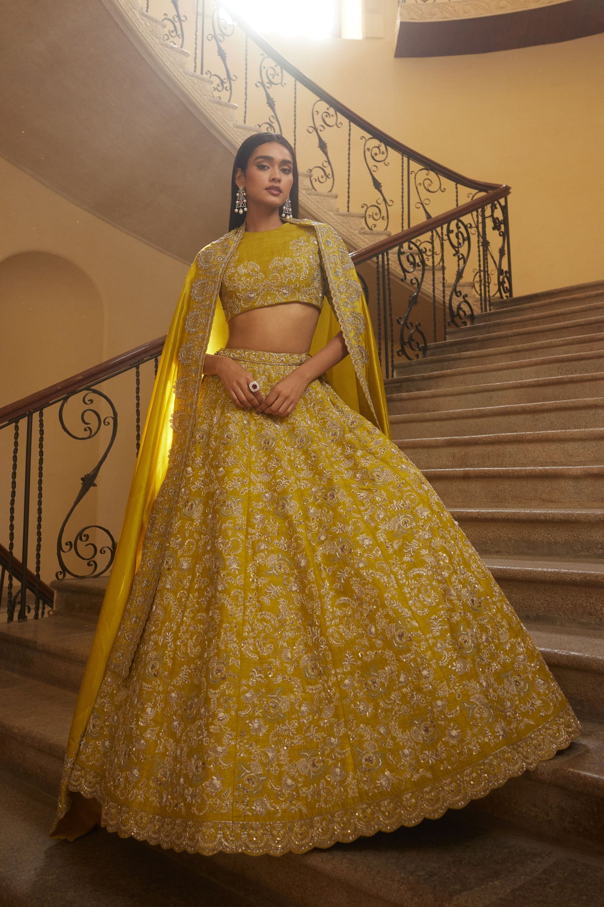 Embroidered Mustard Lehenga Set