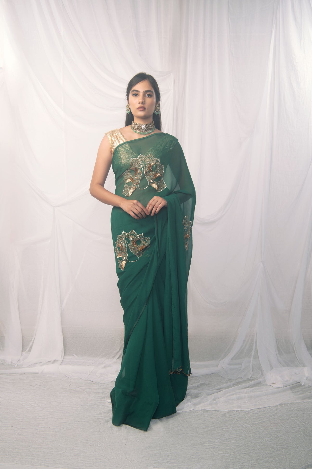 Molten Gold Peacock Saree