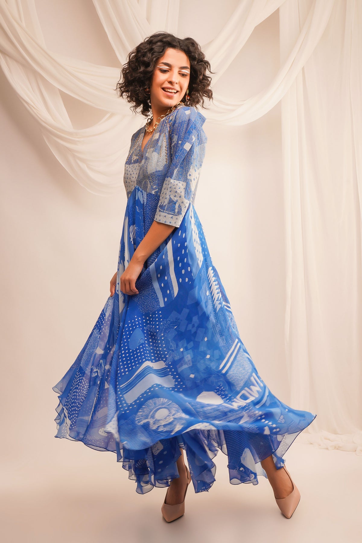 Teal Zari Quilted Anarkali