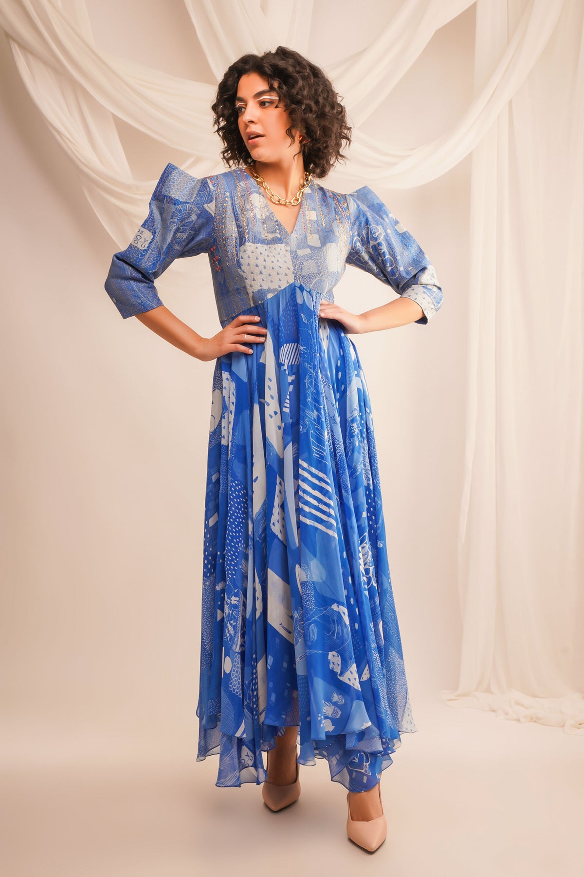 Teal Zari Quilted Anarkali