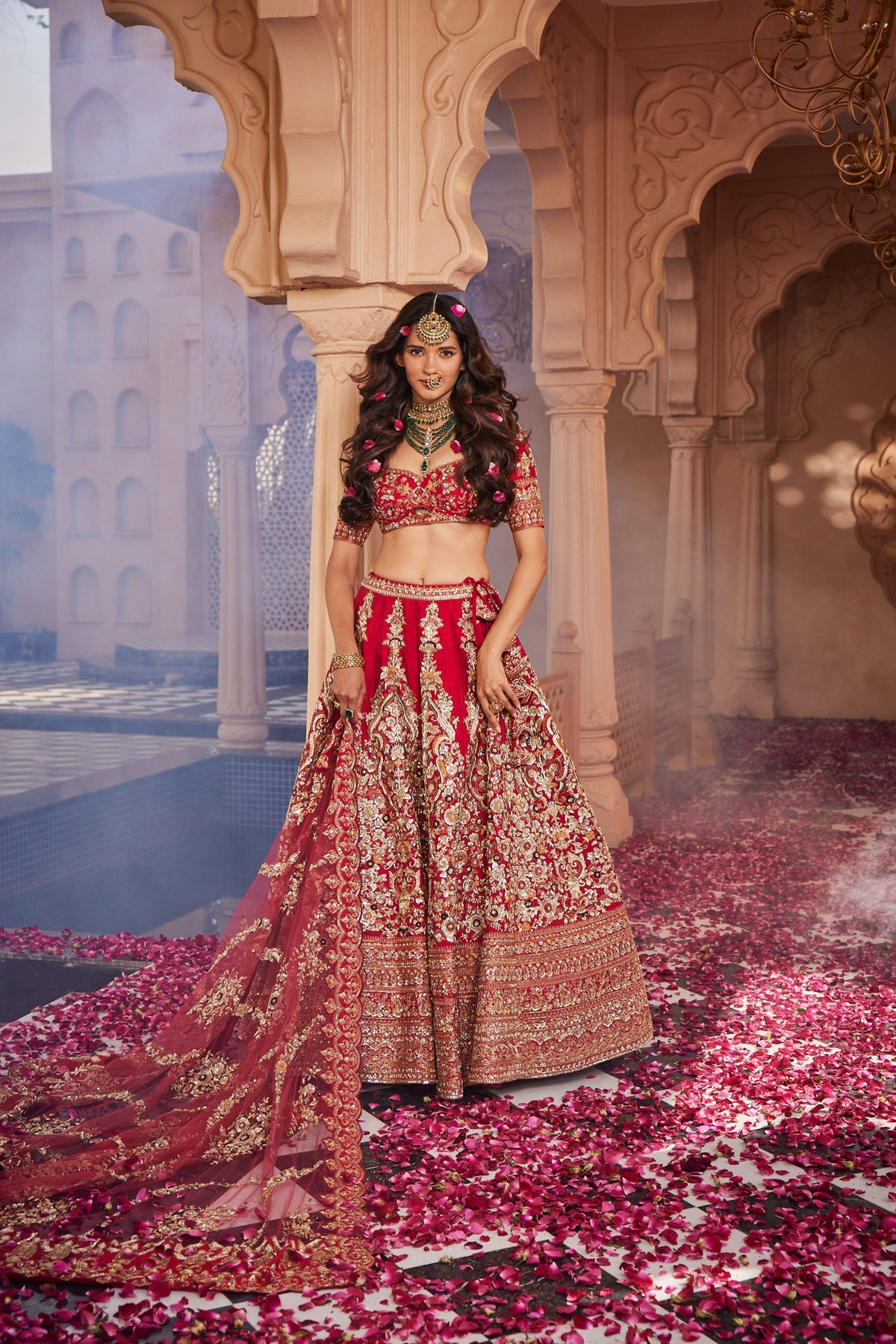 Red Heavily Embroidered Lehenga