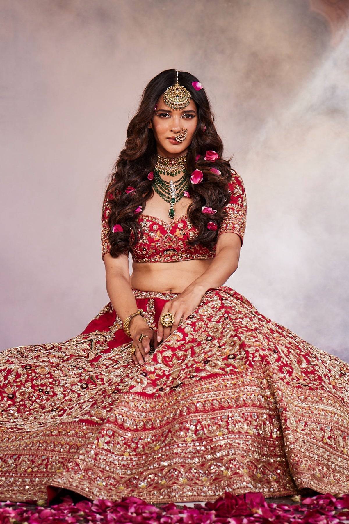 Red Heavily Embroidered Lehenga