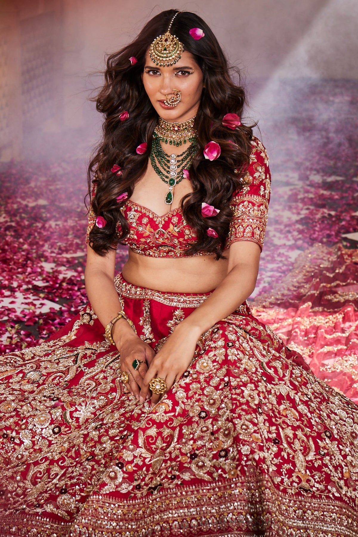 Red Heavily Embroidered Lehenga