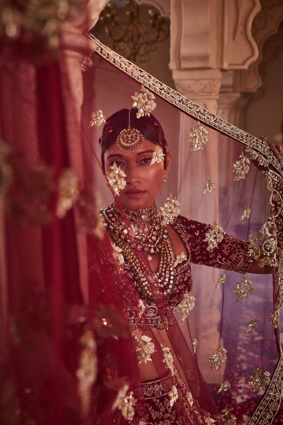 Maroon Heavily Hand Embroidered Lehenga