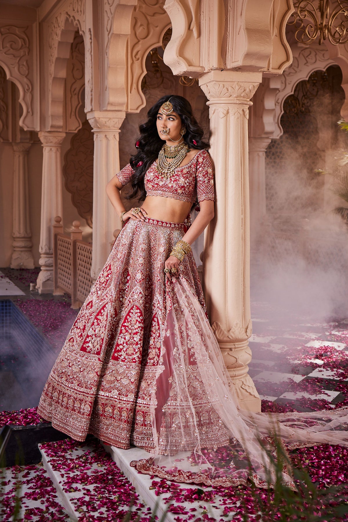 Red Embroidered Lehenga