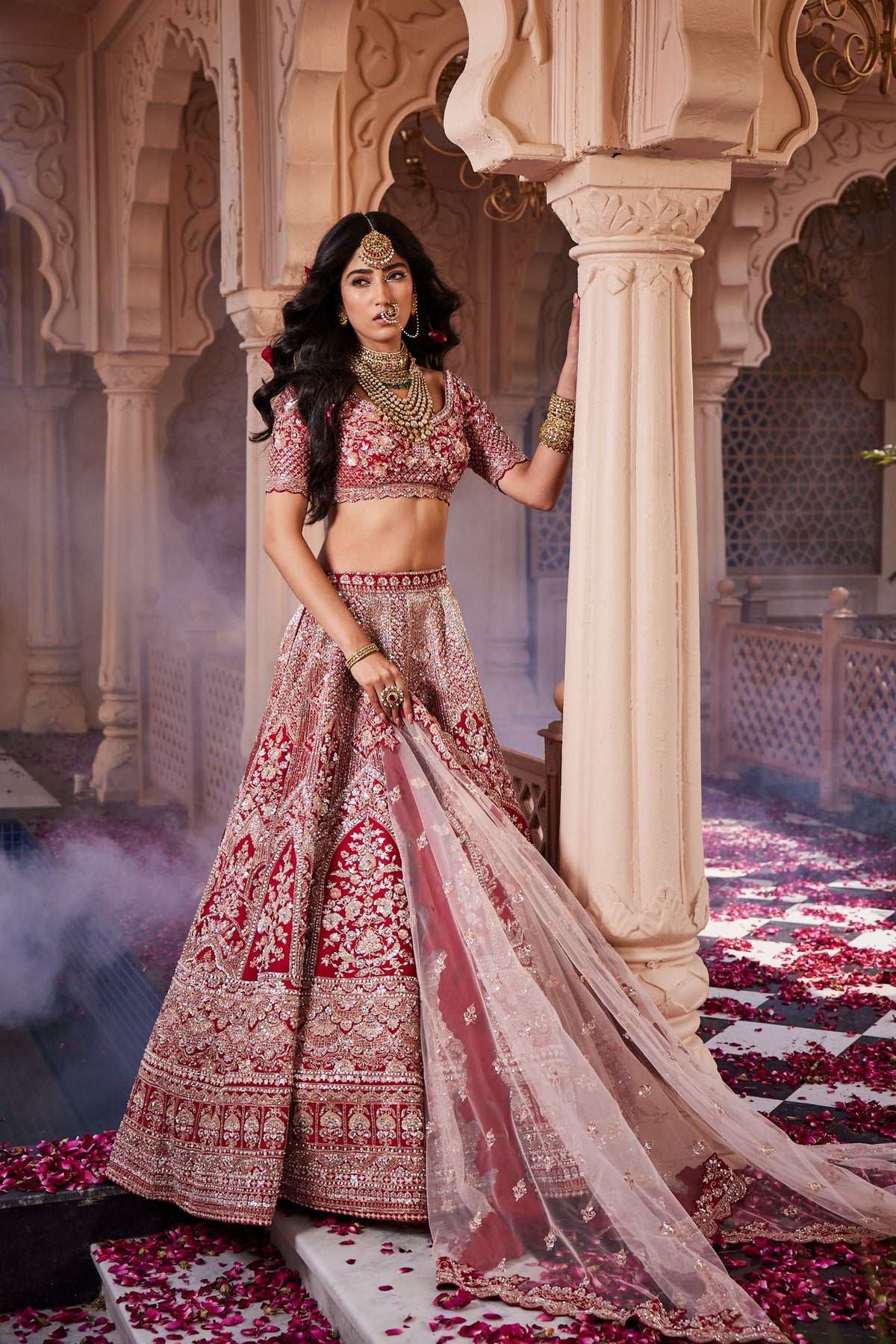 Red Embroidered Lehenga