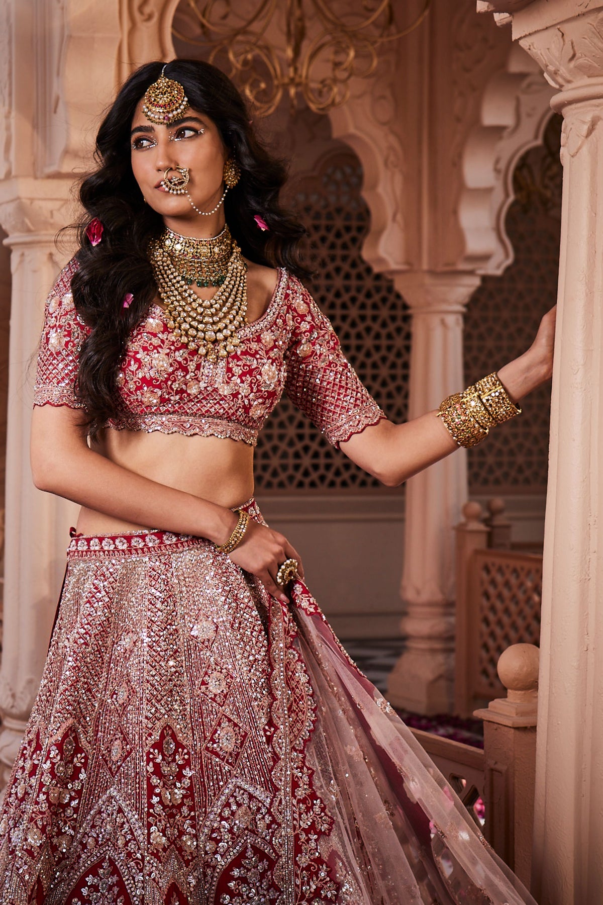 Red Embroidered Lehenga