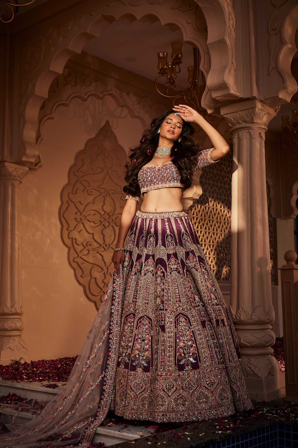 Wine Rawsilk Hand Embroidered Lehenga