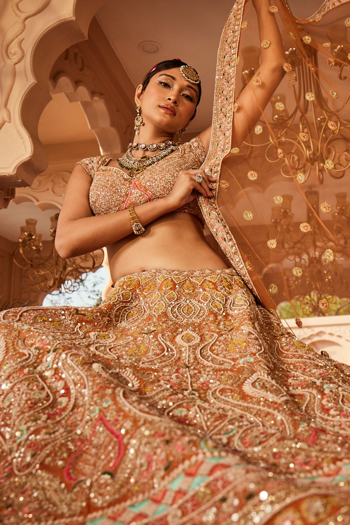 Rust Embellished Lehenga