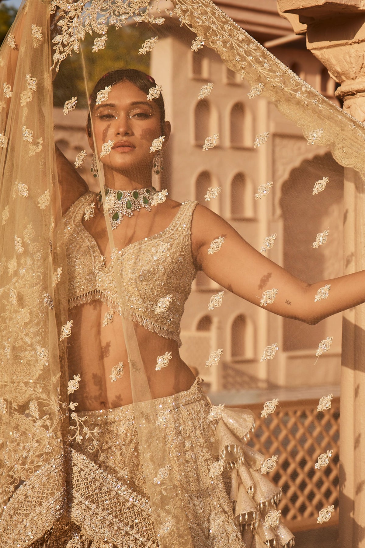 Ivory Heavily Embroidered Lehenga