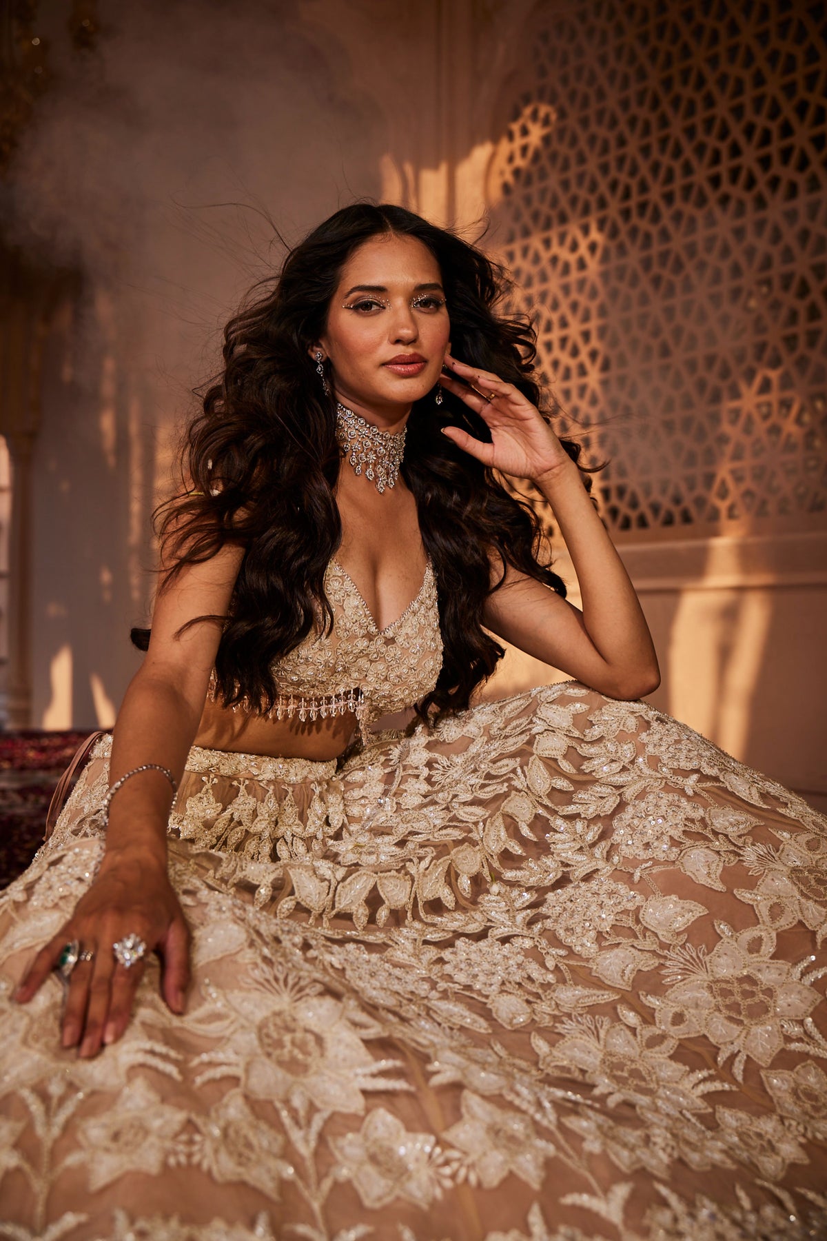 Peach Heavily Embroidered Lehenga