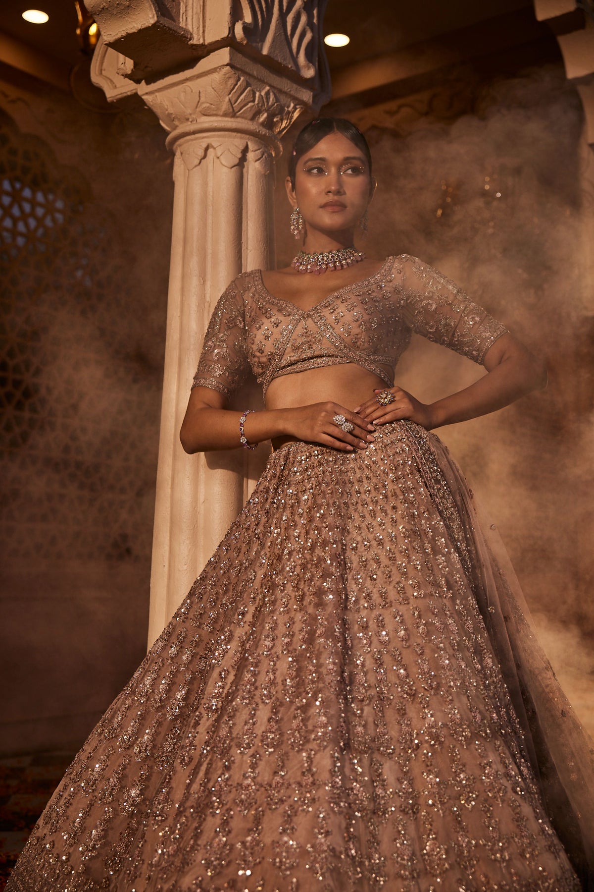 Dust Peach Organza Lehenga