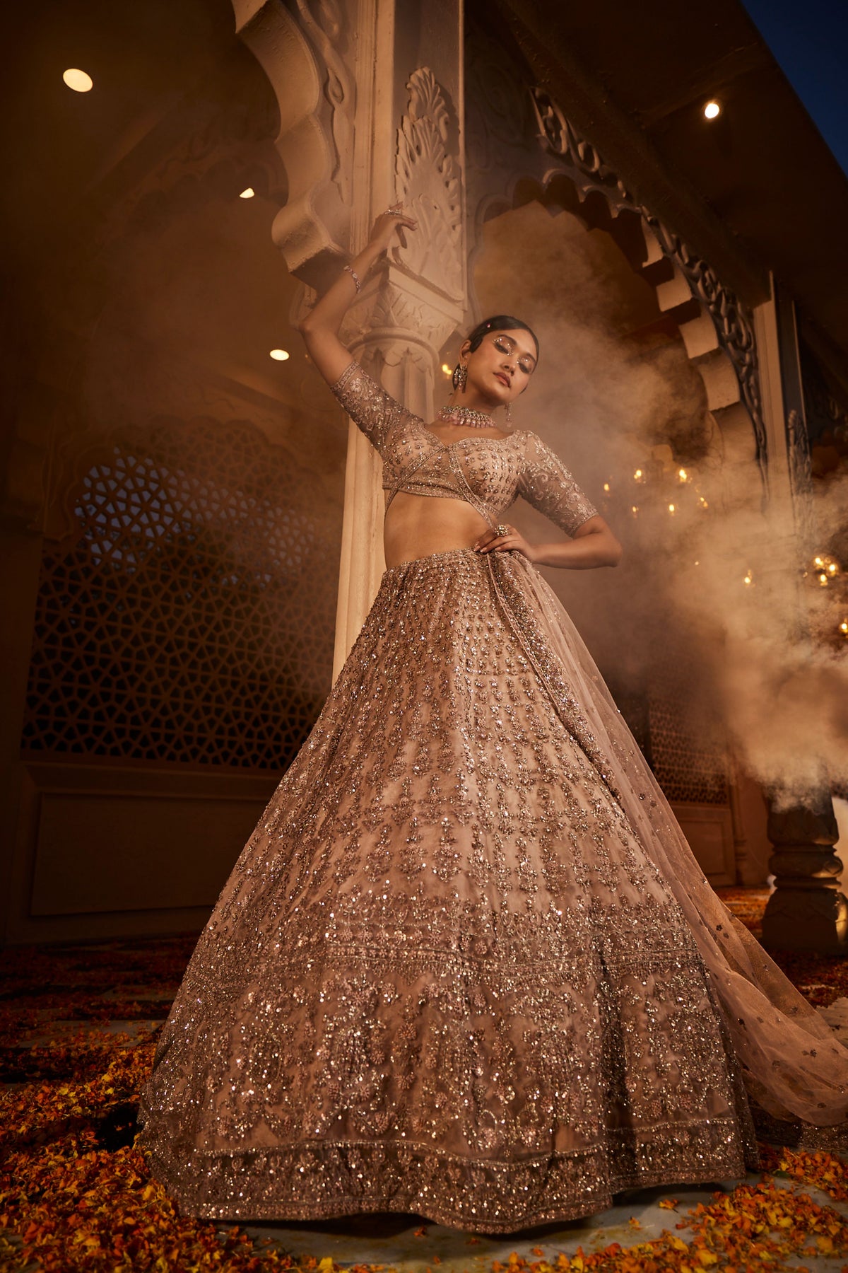 Dust Peach Organza Lehenga