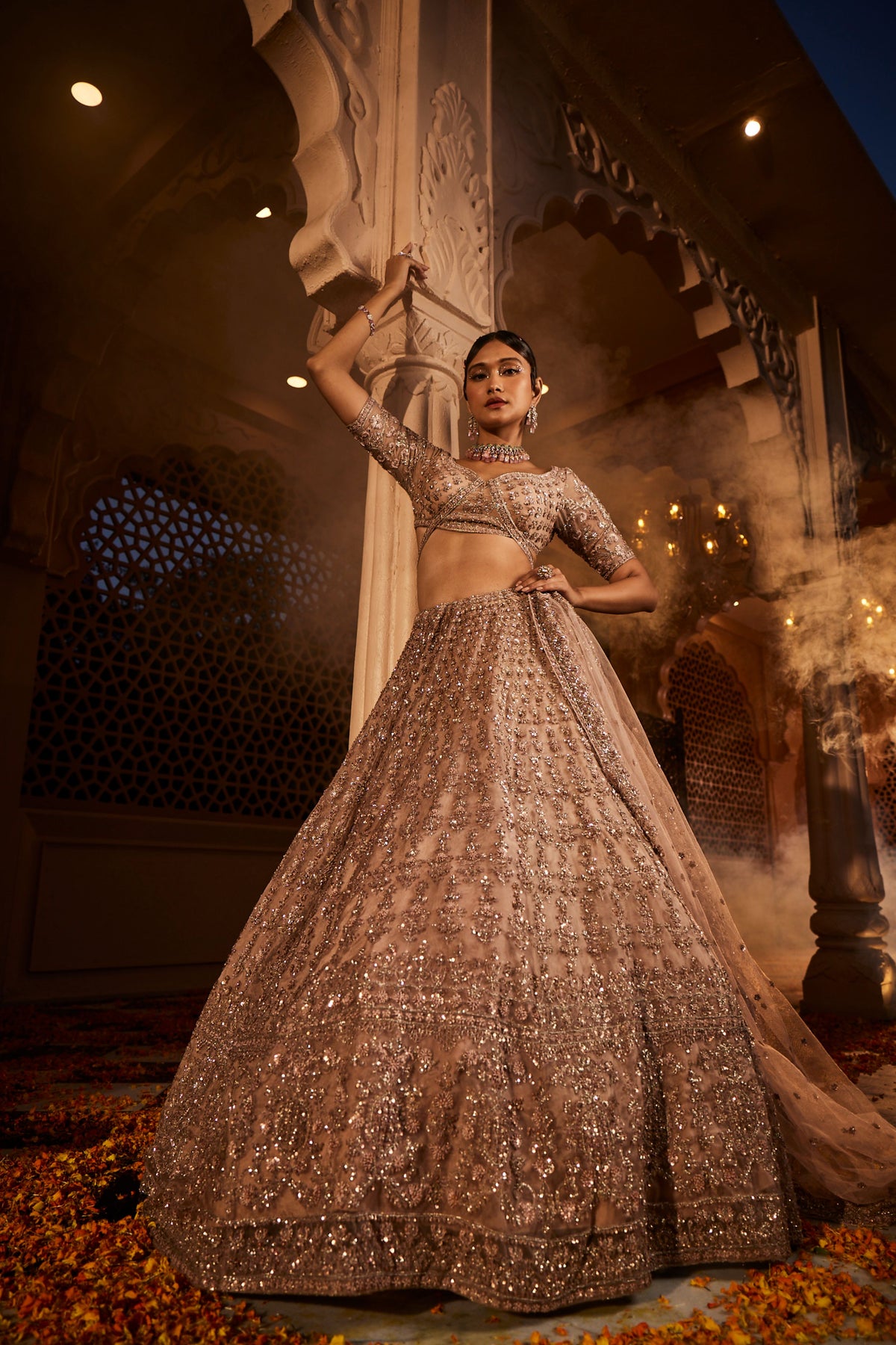 Dust Peach Organza Lehenga