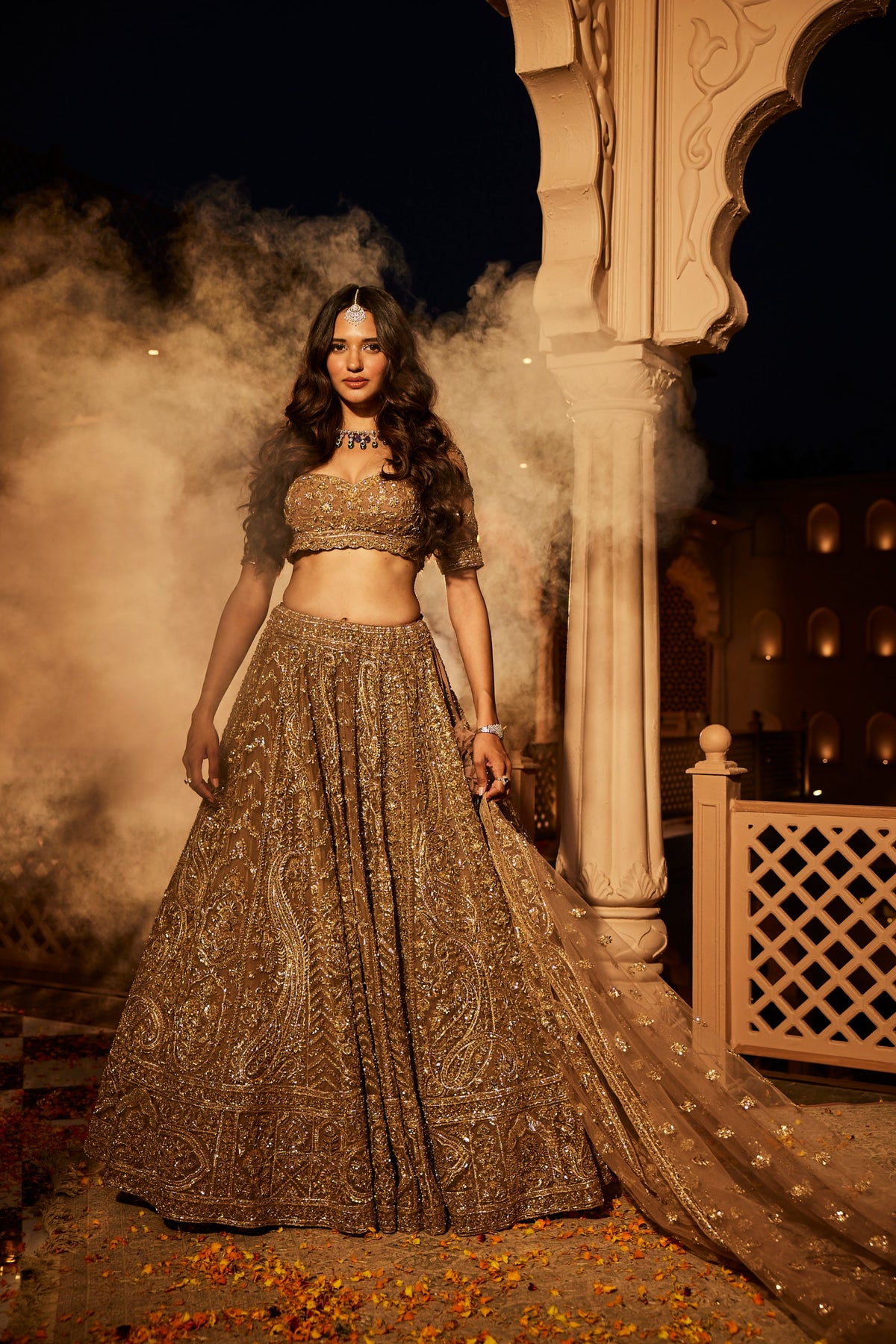 Gold Organza Embroidered Lehenga