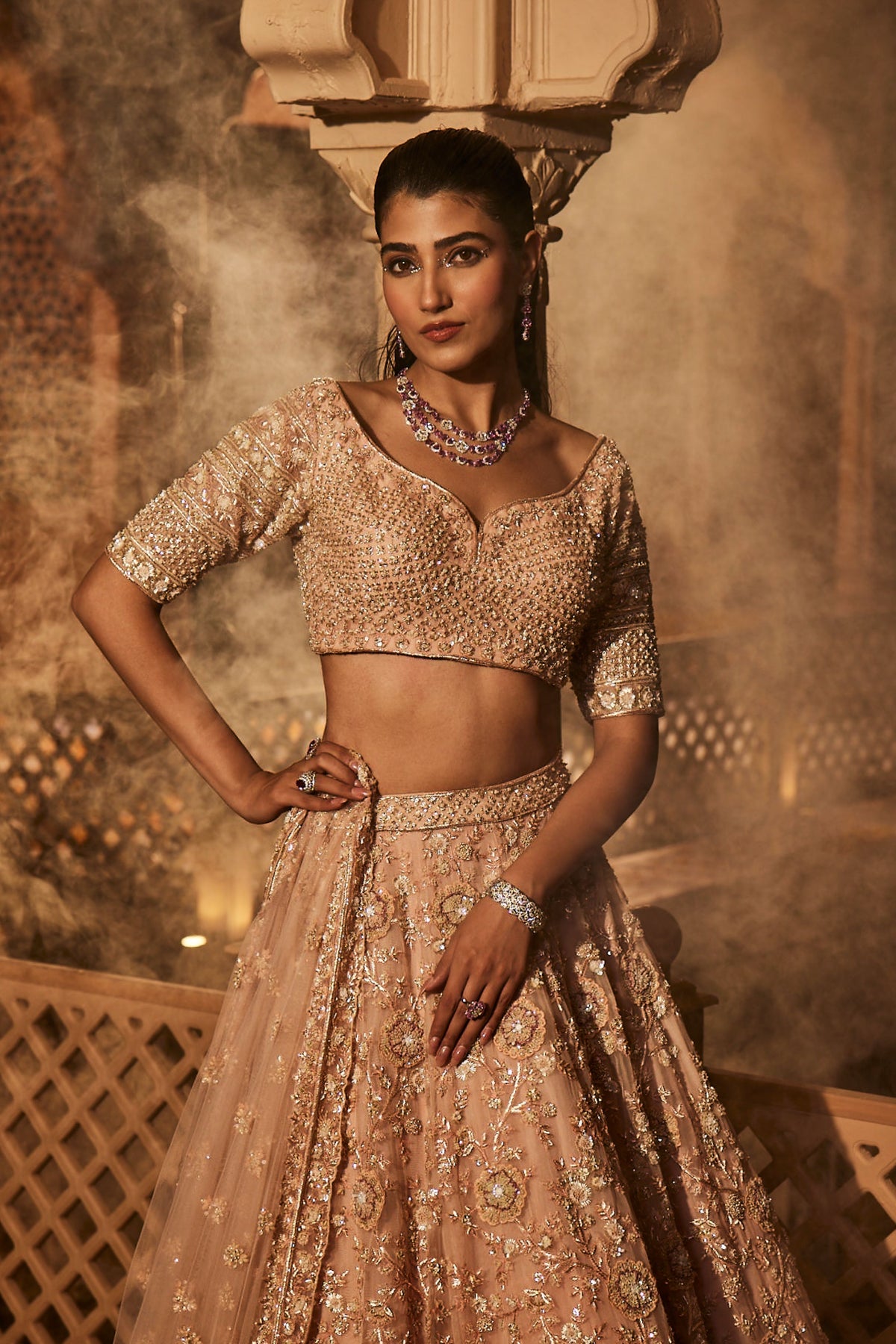 Peach Heavily Embroidered Lehenga