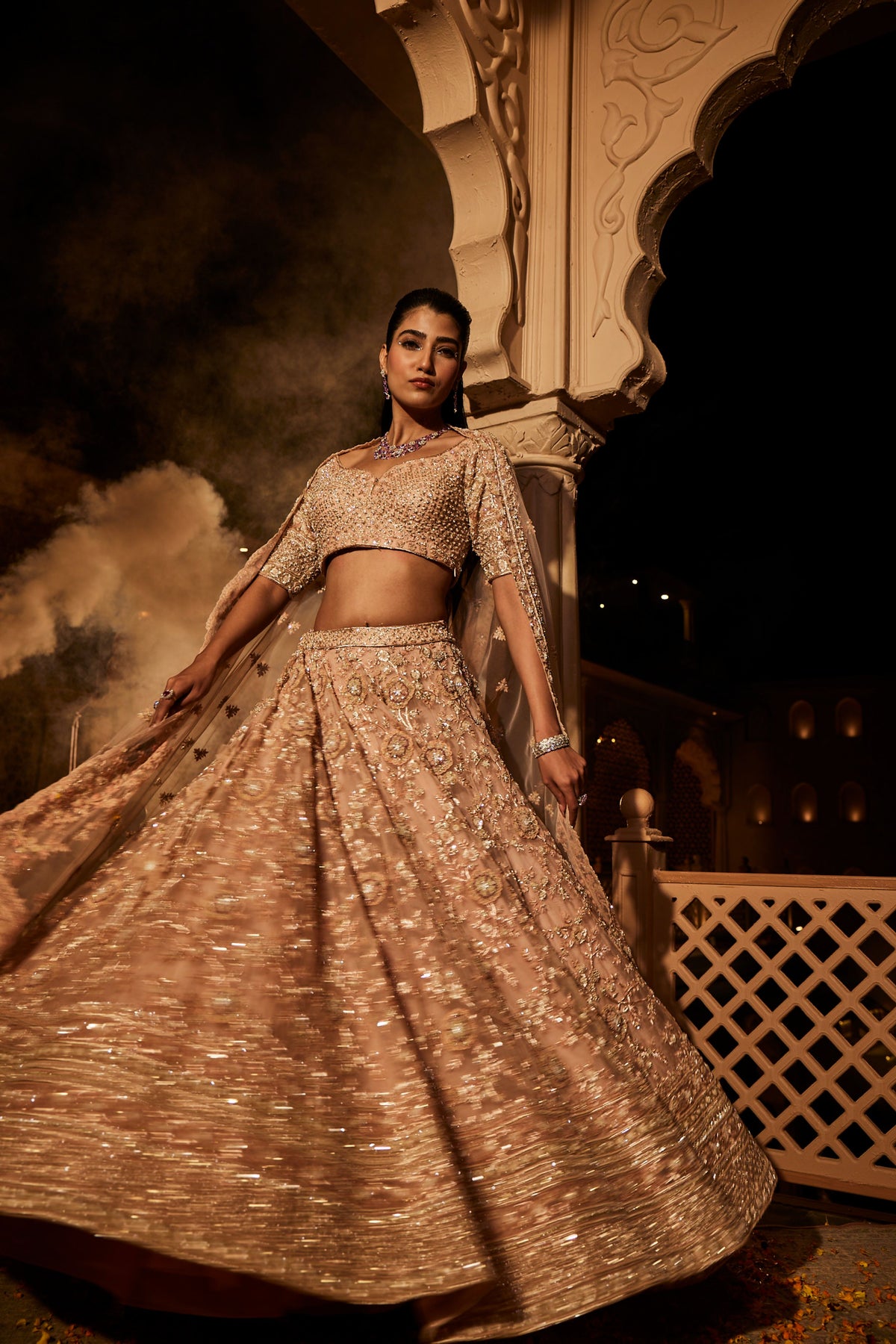 Peach Heavily Embroidered Lehenga