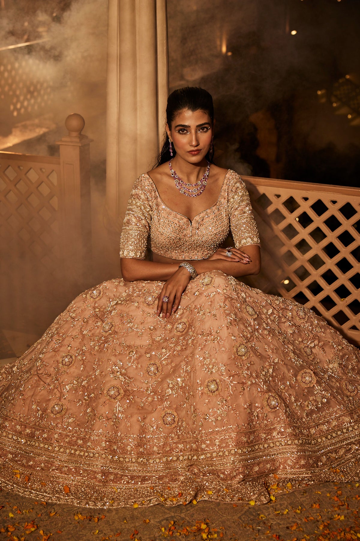 Peach Heavily Embroidered Lehenga