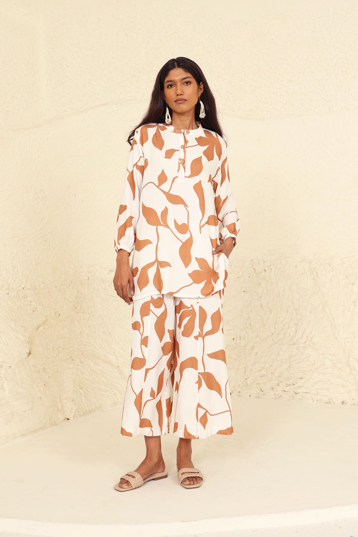 Selena Beige Print Tunic Set