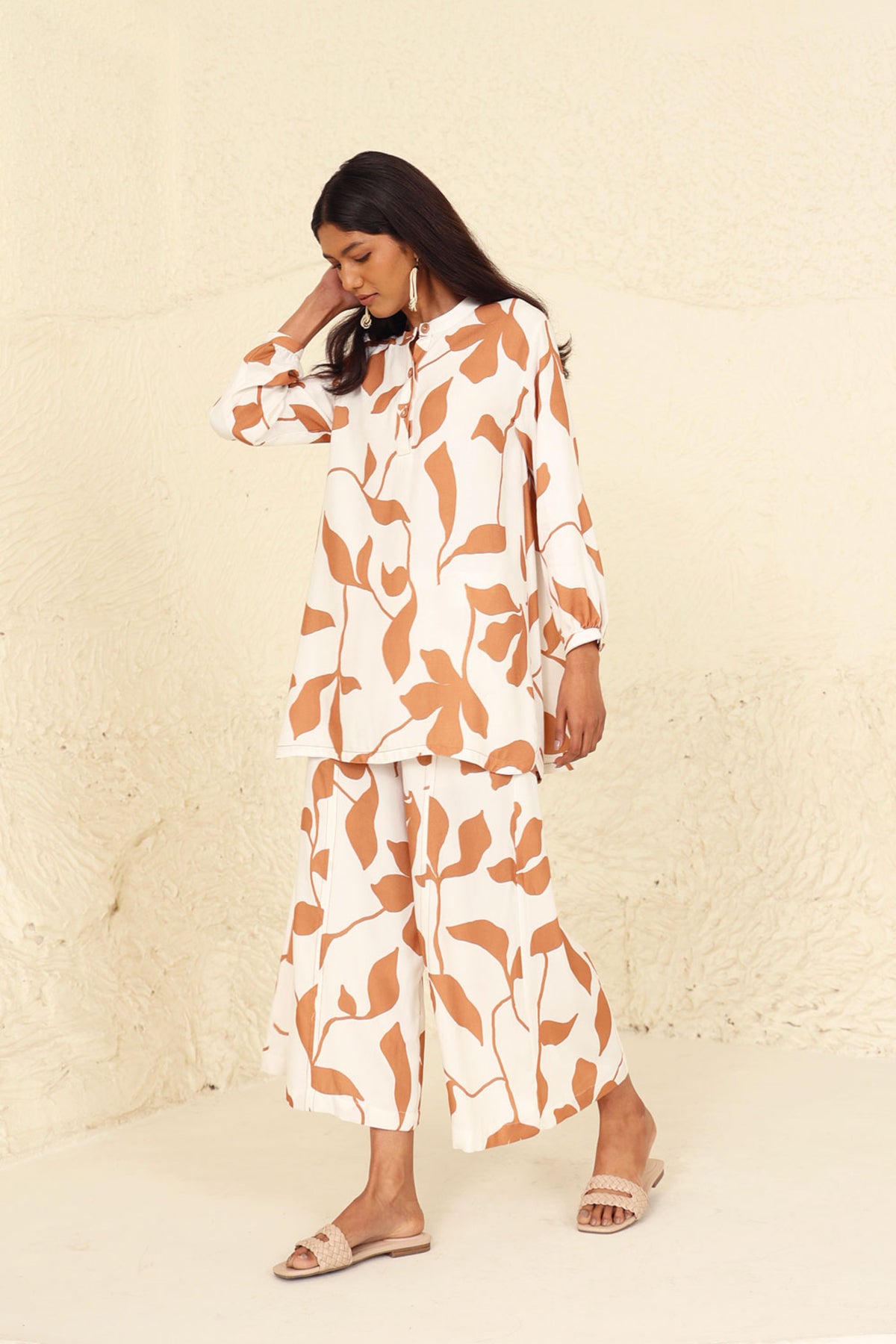 Selena Beige Print Tunic Set