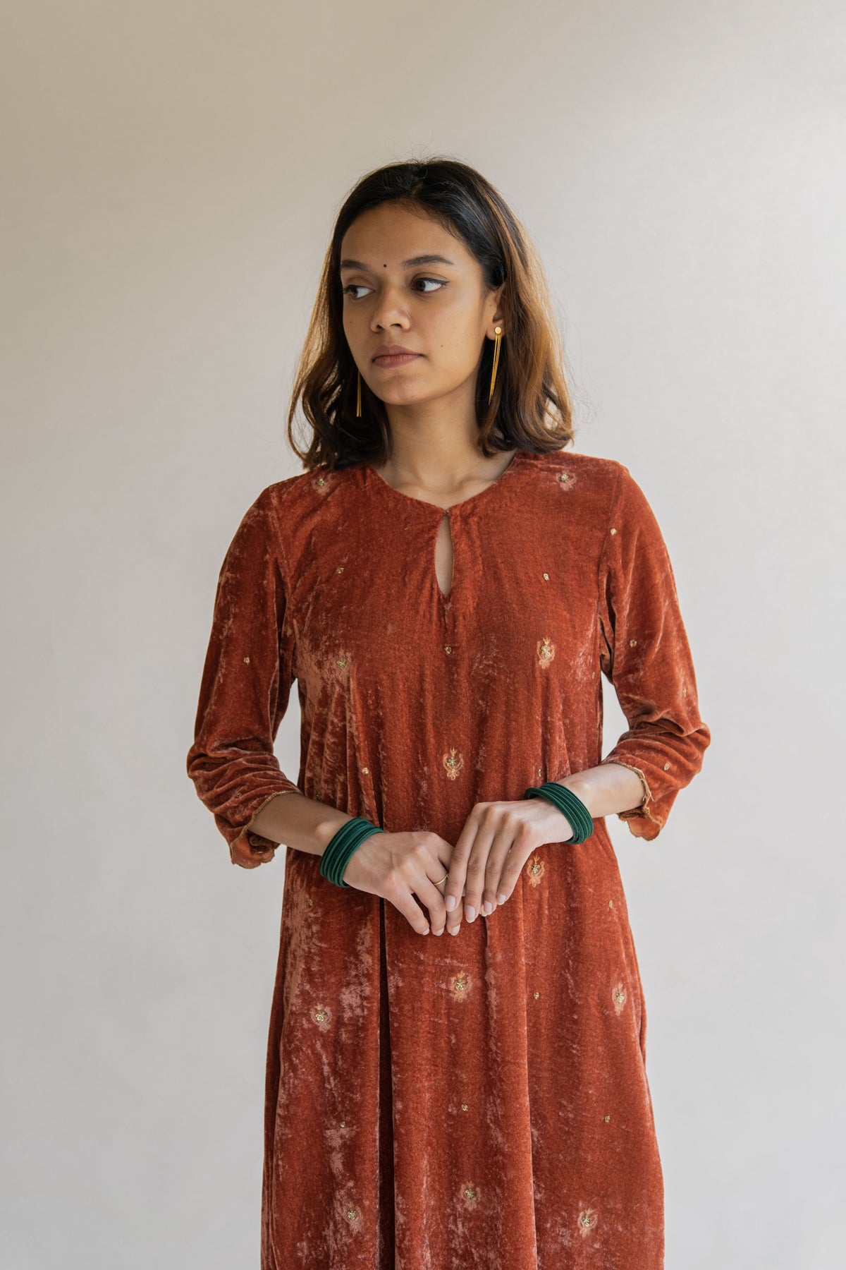 Rust noorah velvet kurta set