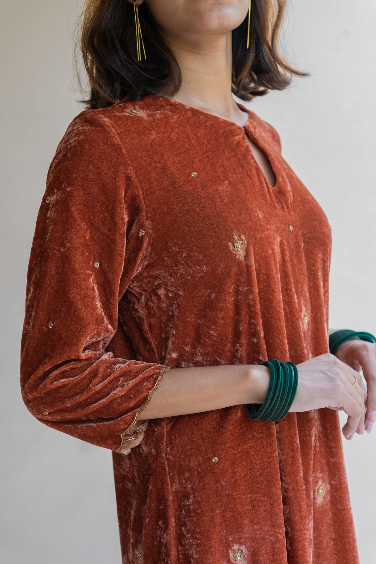 Rust noorah velvet kurta set