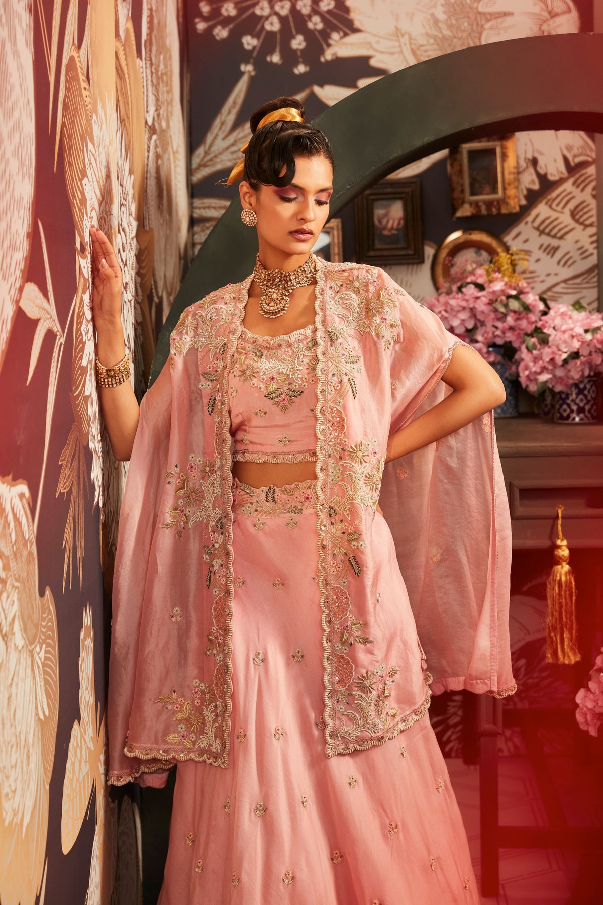 Pink Embroidered Lehenga Set