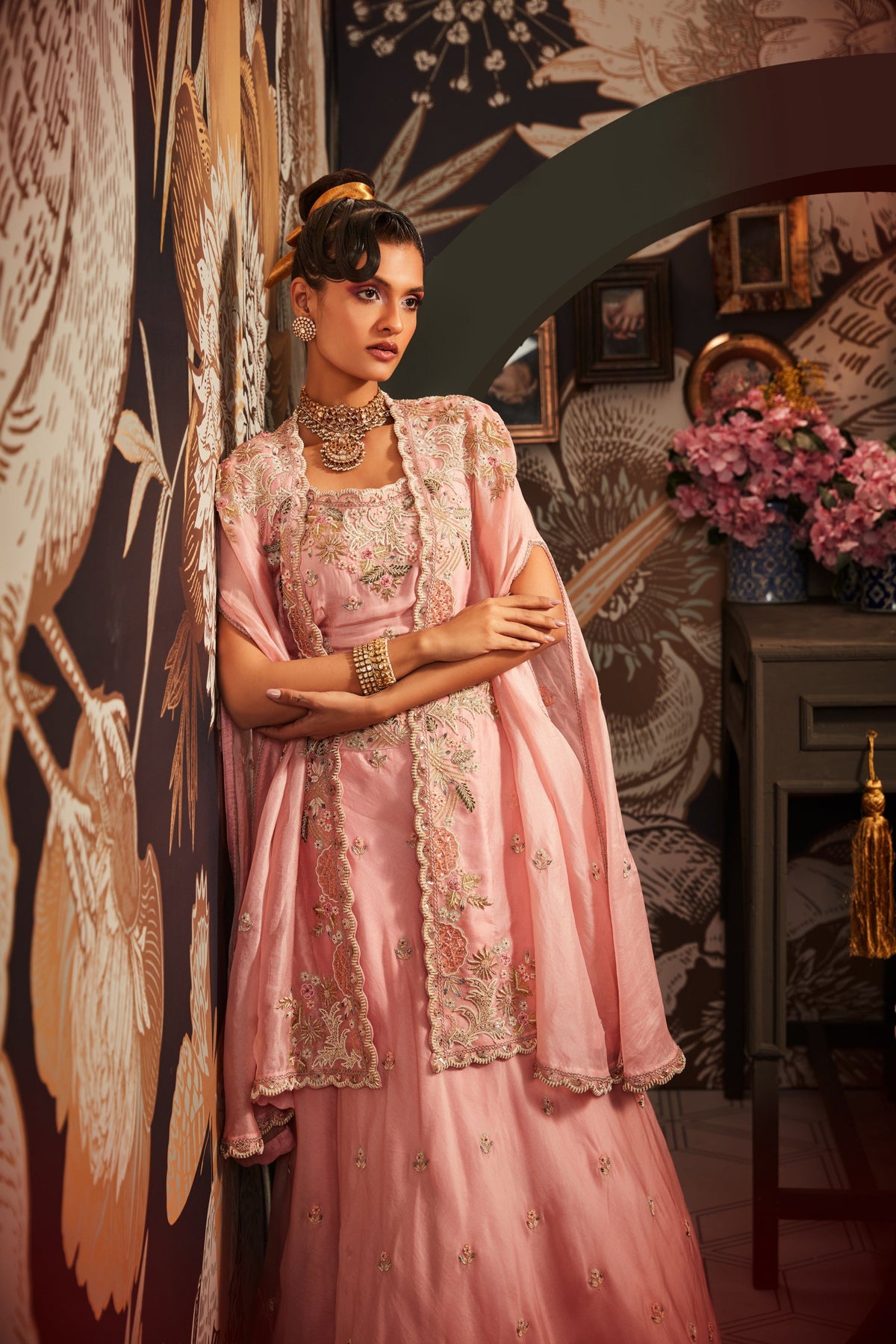 Pink Embroidered Lehenga Set