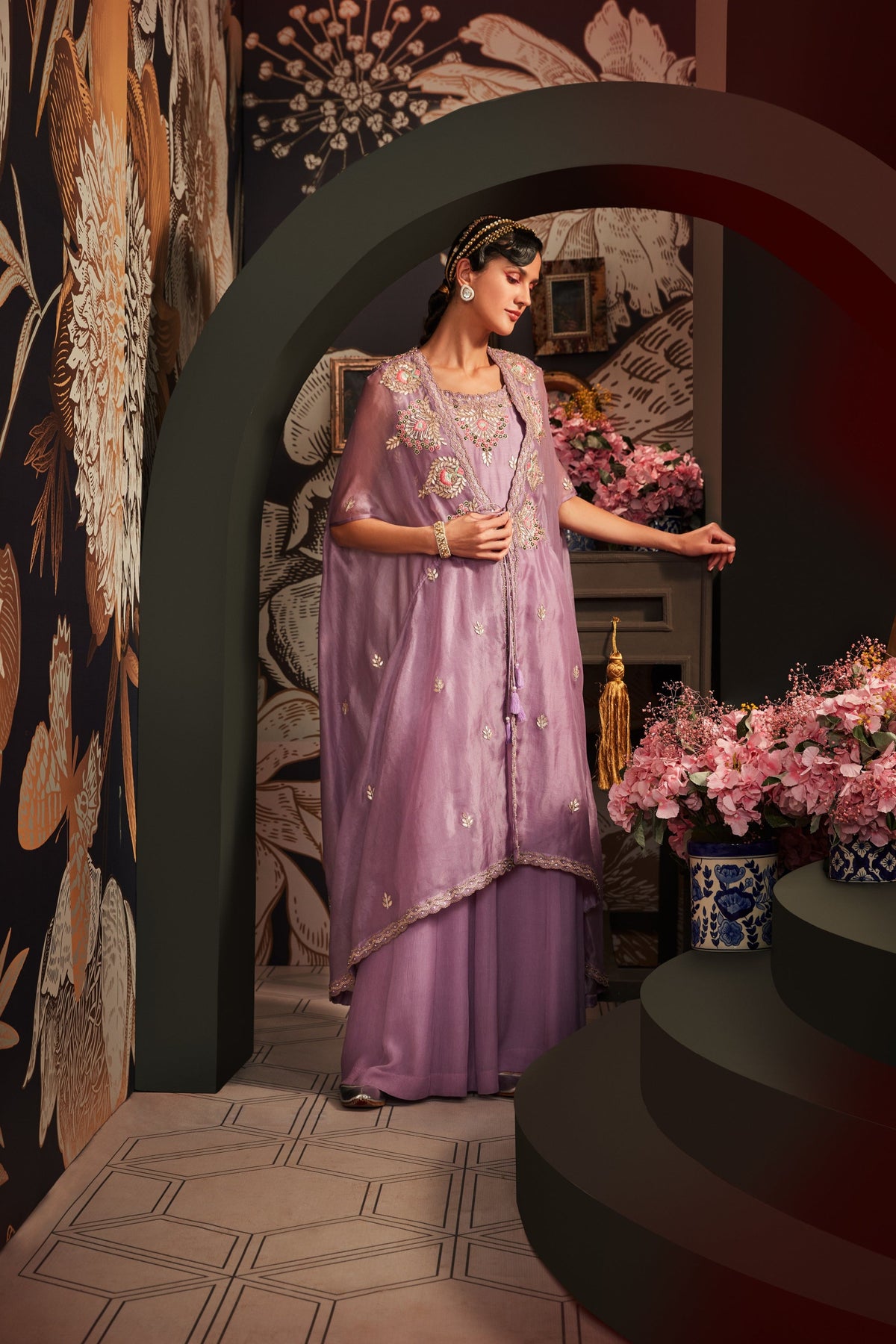 Lavender Anarkali With Cape