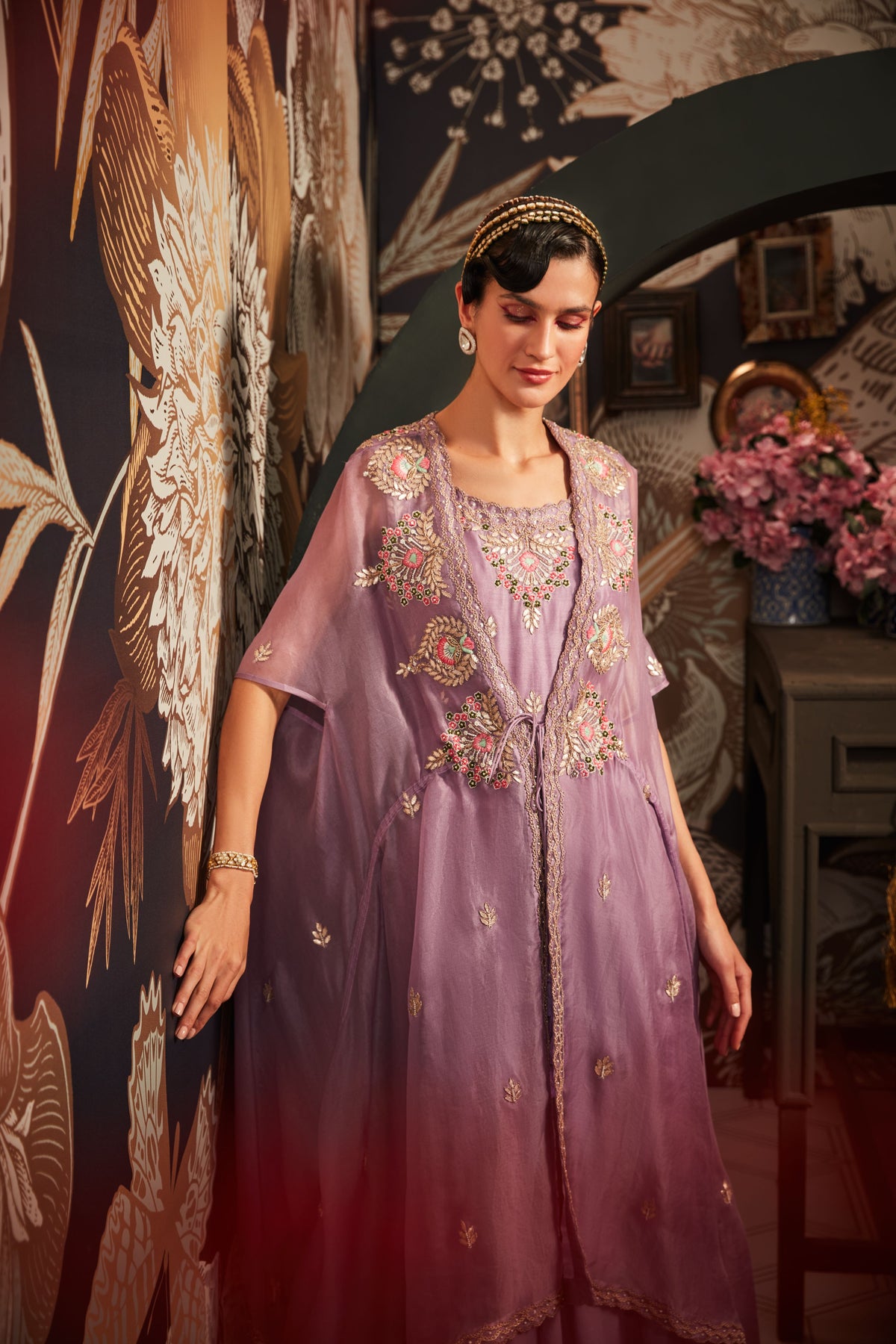 Lavender Anarkali With Cape