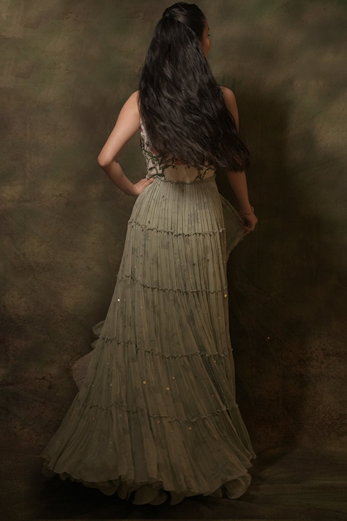 The Celadon Tiered Lehenga Set